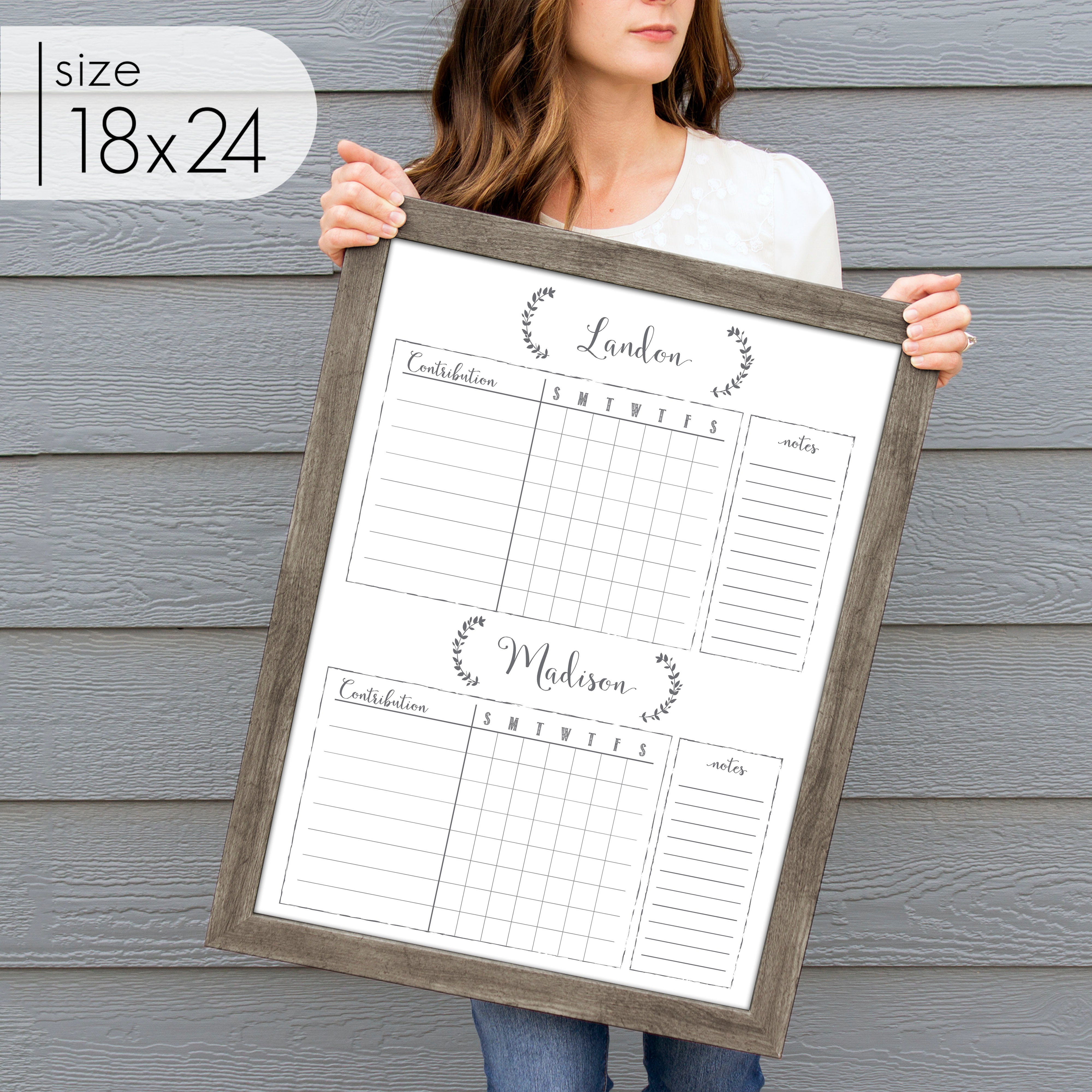 2 Person Framed Whiteboard Chore Chart  | Vertical Eagleton