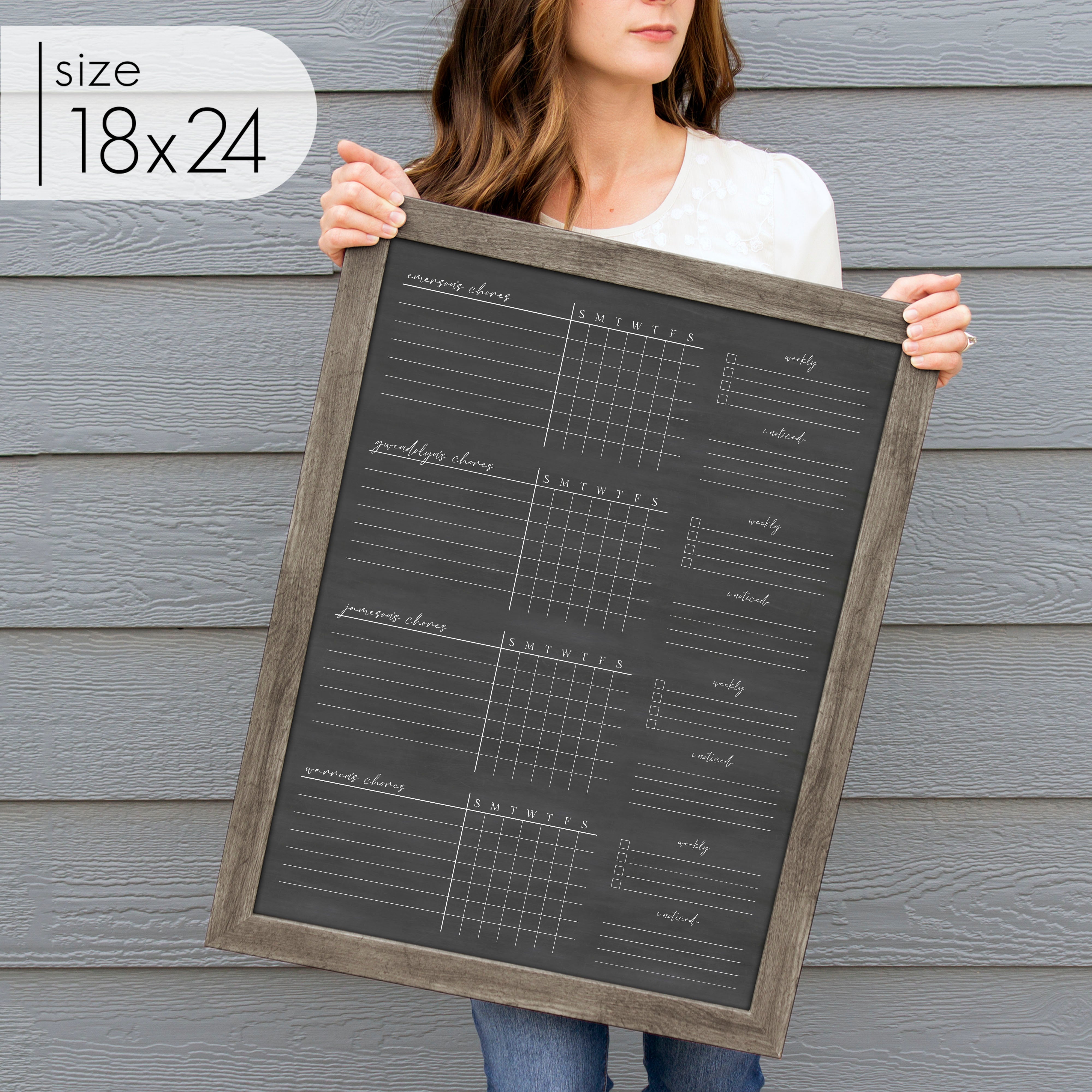 4 Person Framed Chalkboard Chore Chart  | Vertical Pennington