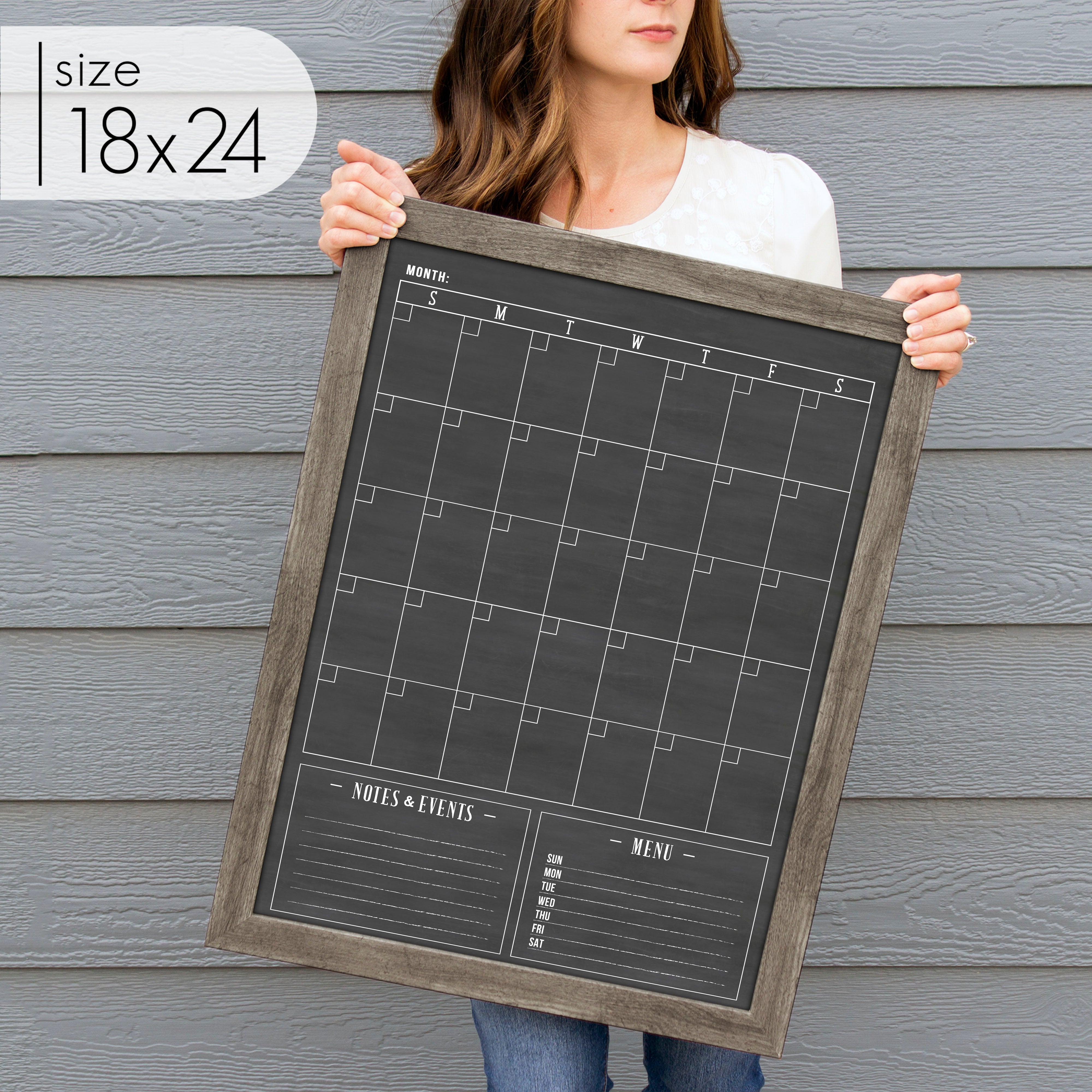 Monthly Framed Chalkboard Calendar + 2 sections | Vertical Swanson