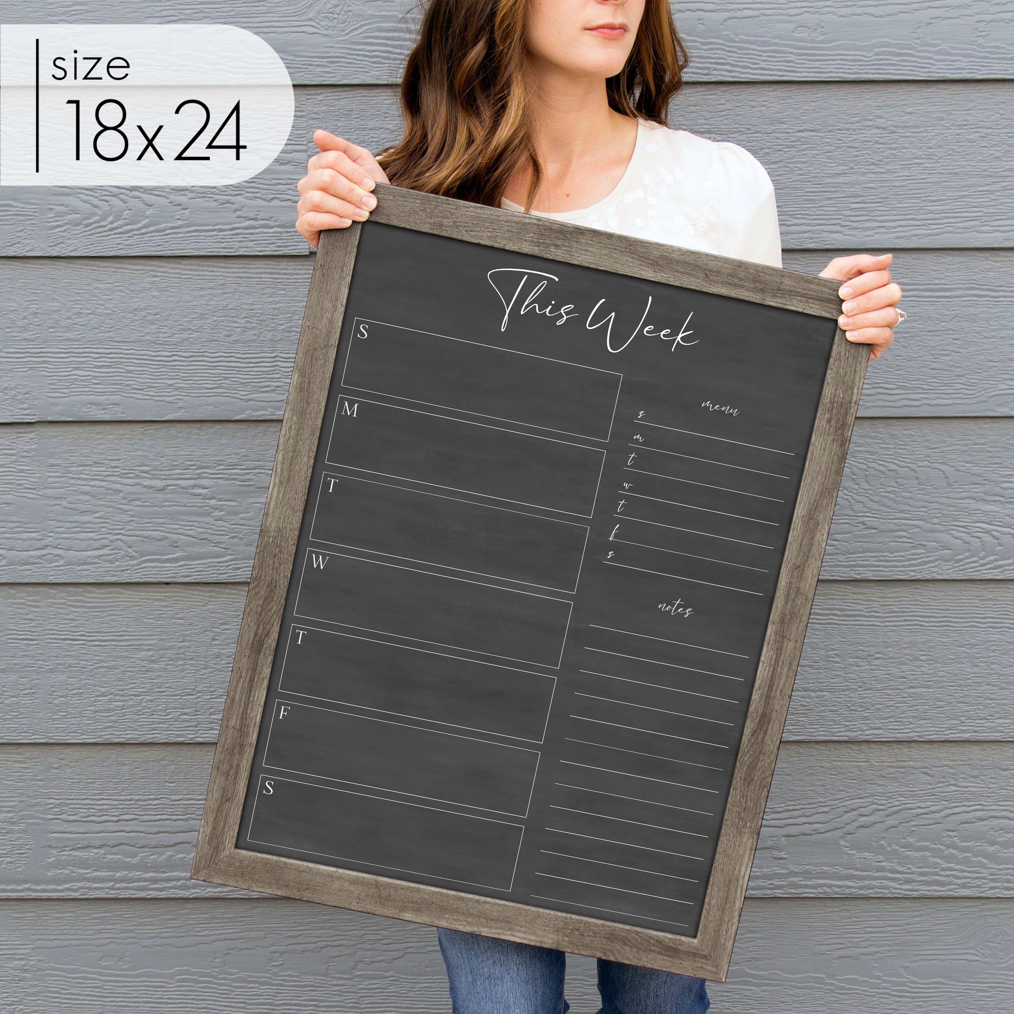 Weekly Framed Chalkboard Calendar + 2 sections | Vertical Pennington