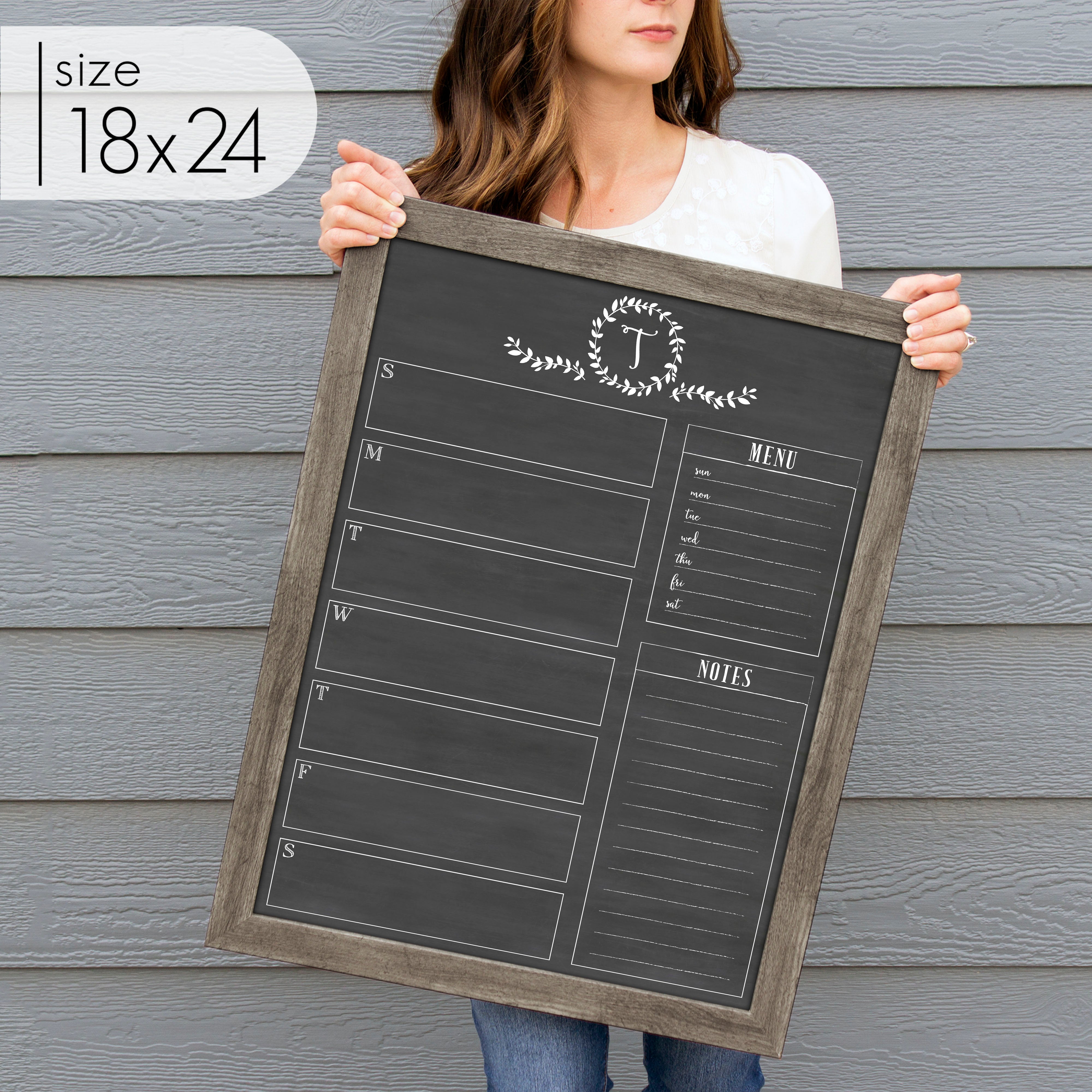 Weekly Framed Chalkboard Calendar + 2 sections | Vertical Donna