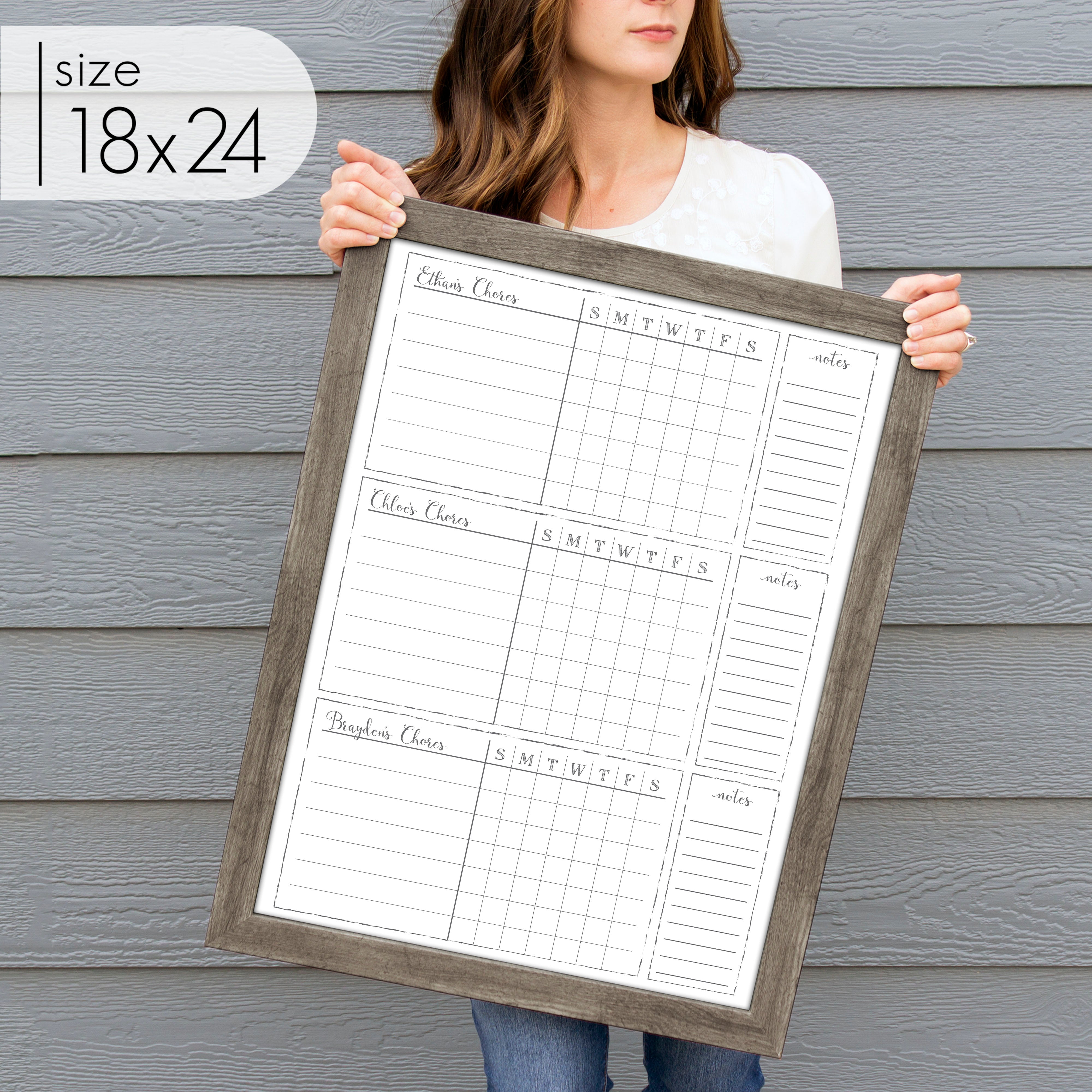 Week & Month Combo Framed Whiteboard + 6 sections | Horizontal Swanson