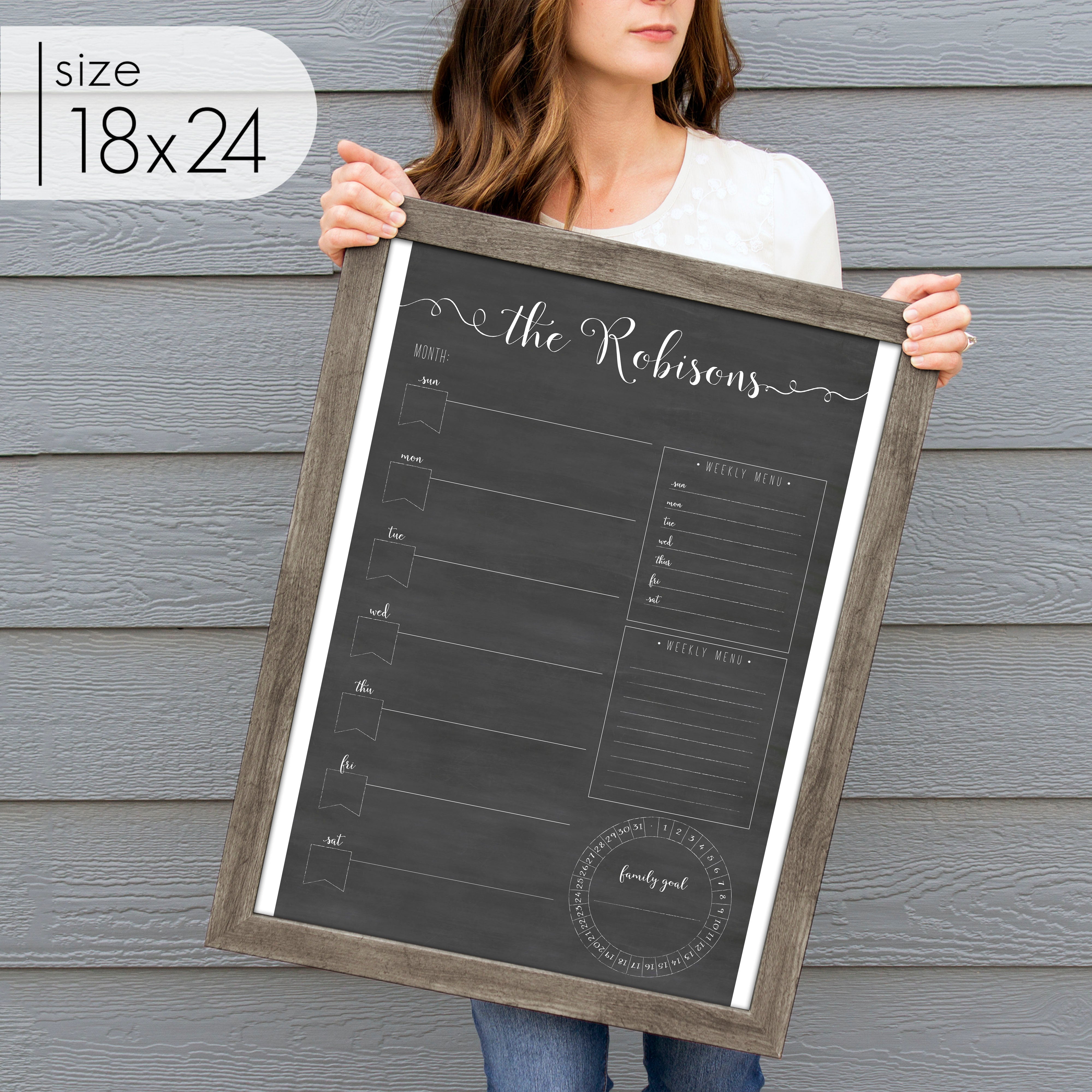 Weekly Framed Chalkboard Calendar + 3 sections | Vertical Knope