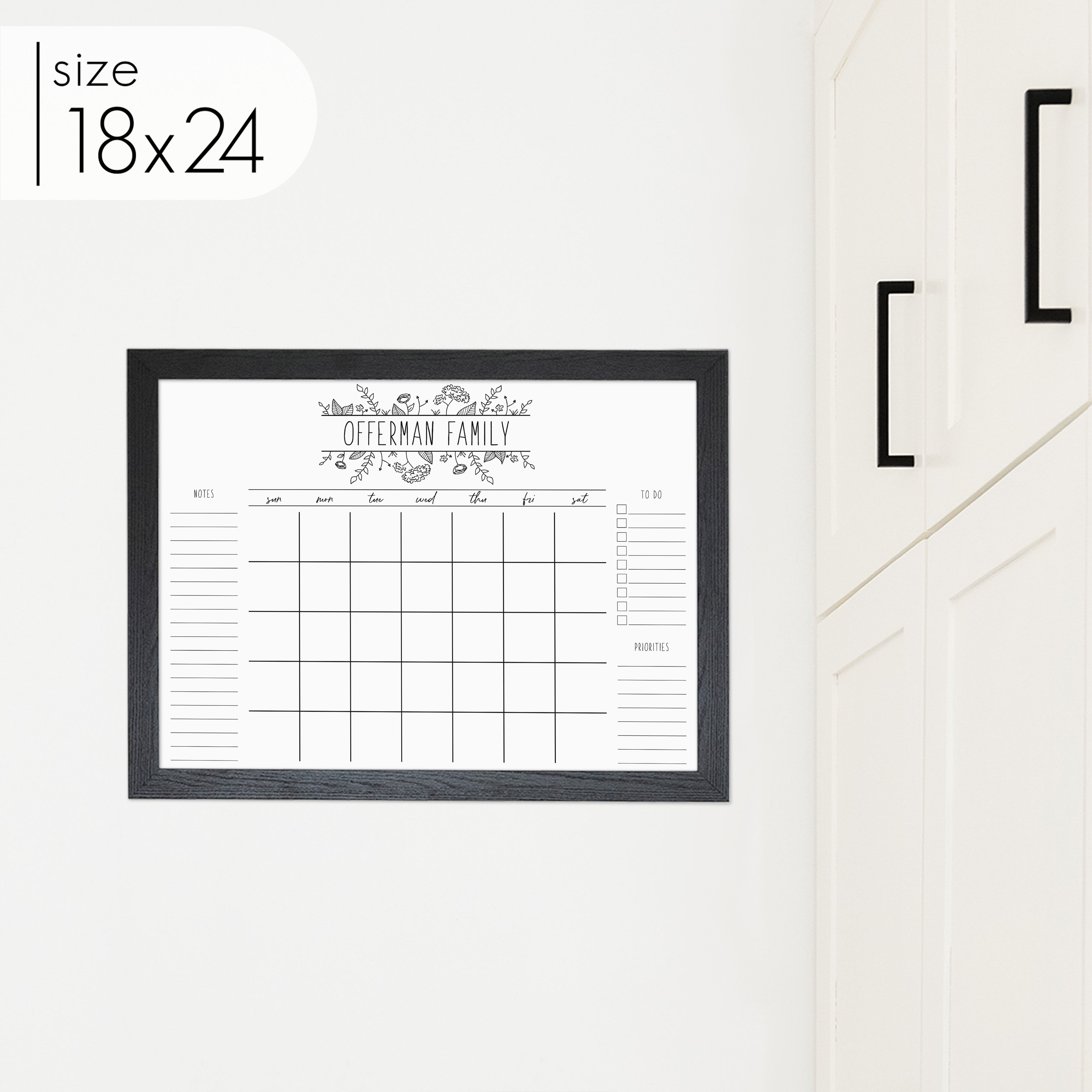 Monthly Framed Whiteboard Calendar + 3 sections | Horizontal Lucy
