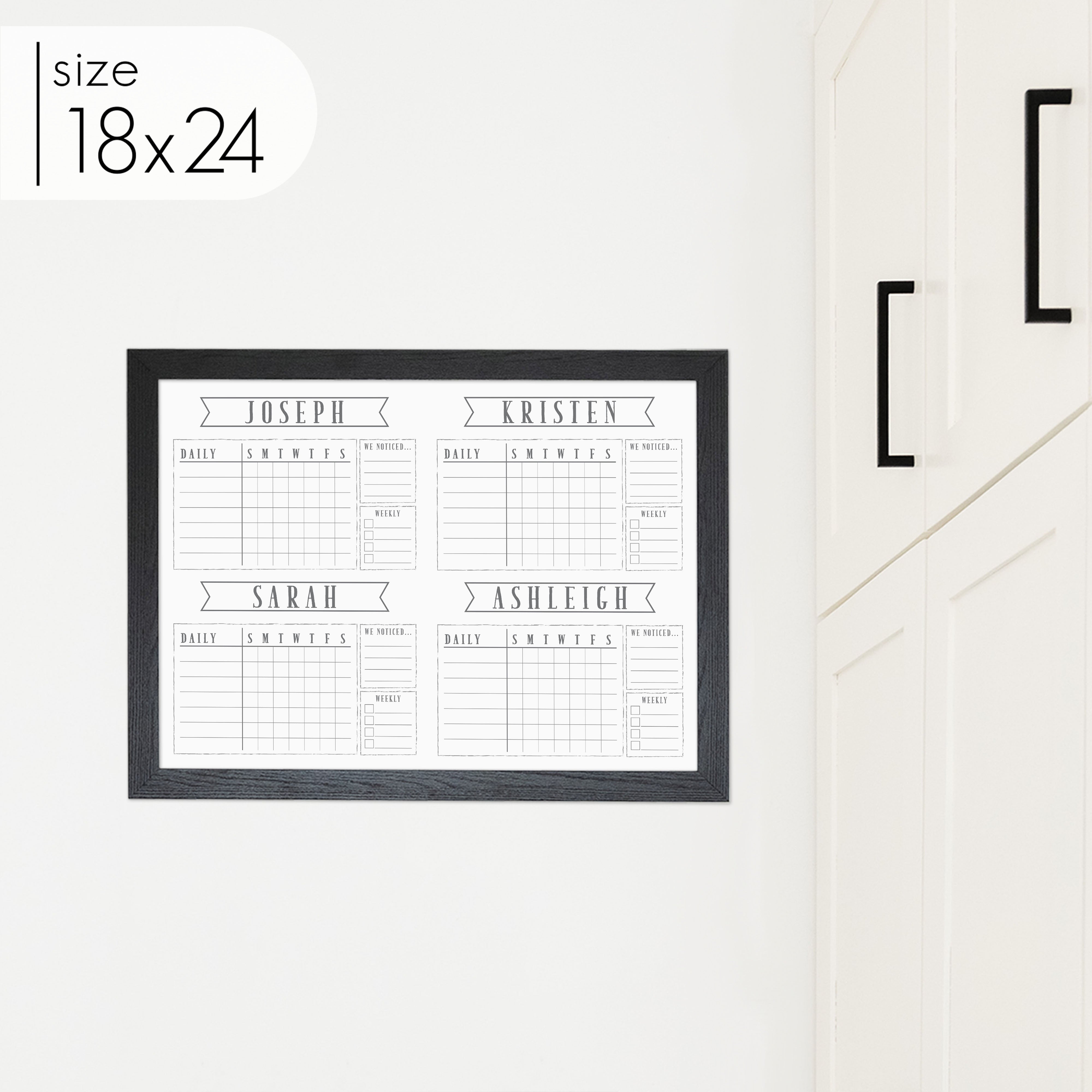 4 Person Framed Chore Chart Whiteboard | Horizontal Swanson