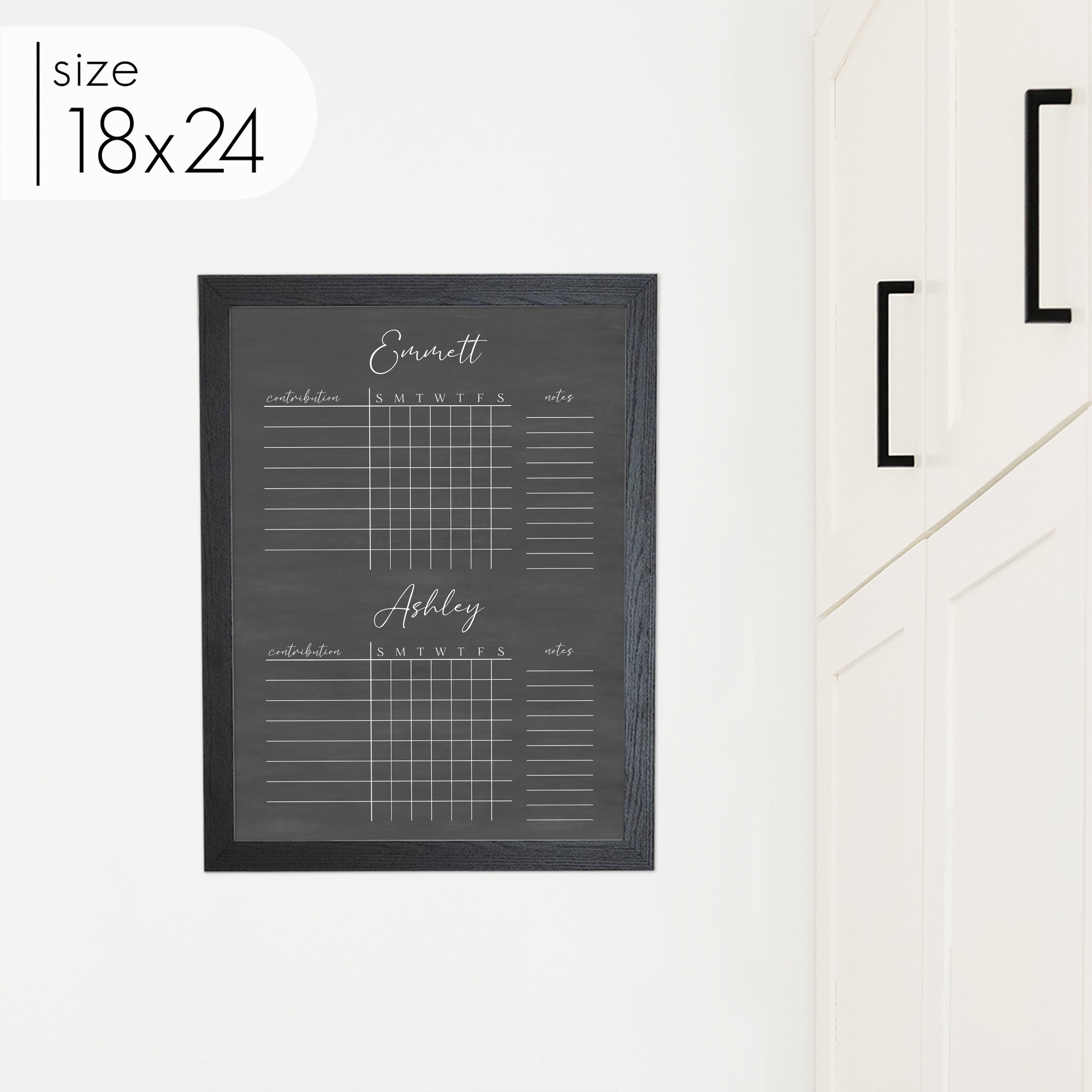 2 Person Framed Chalkboard Chore Chart  | Vertical Pennington