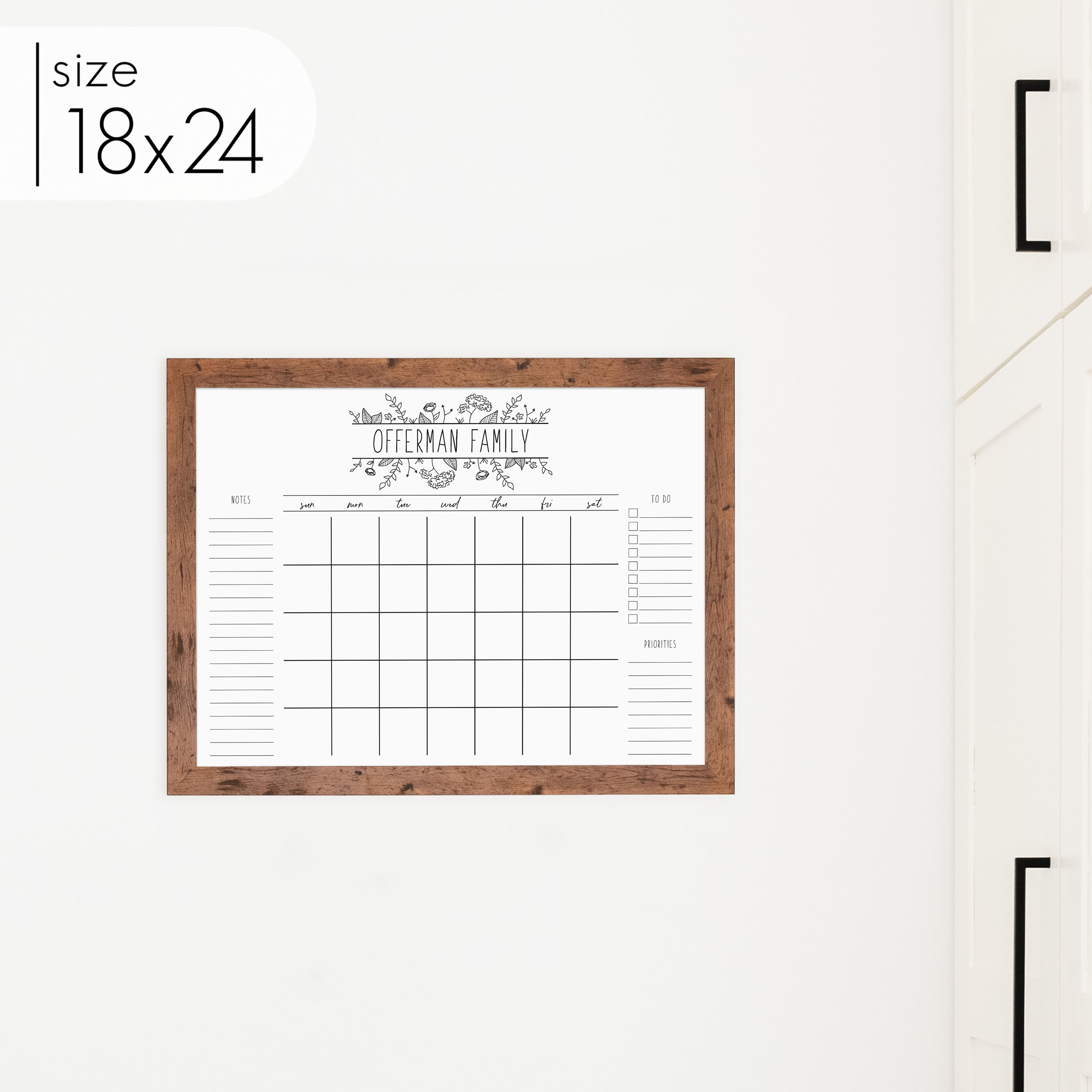 Monthly Framed Whiteboard Calendar + 3 sections | Horizontal Lucy
