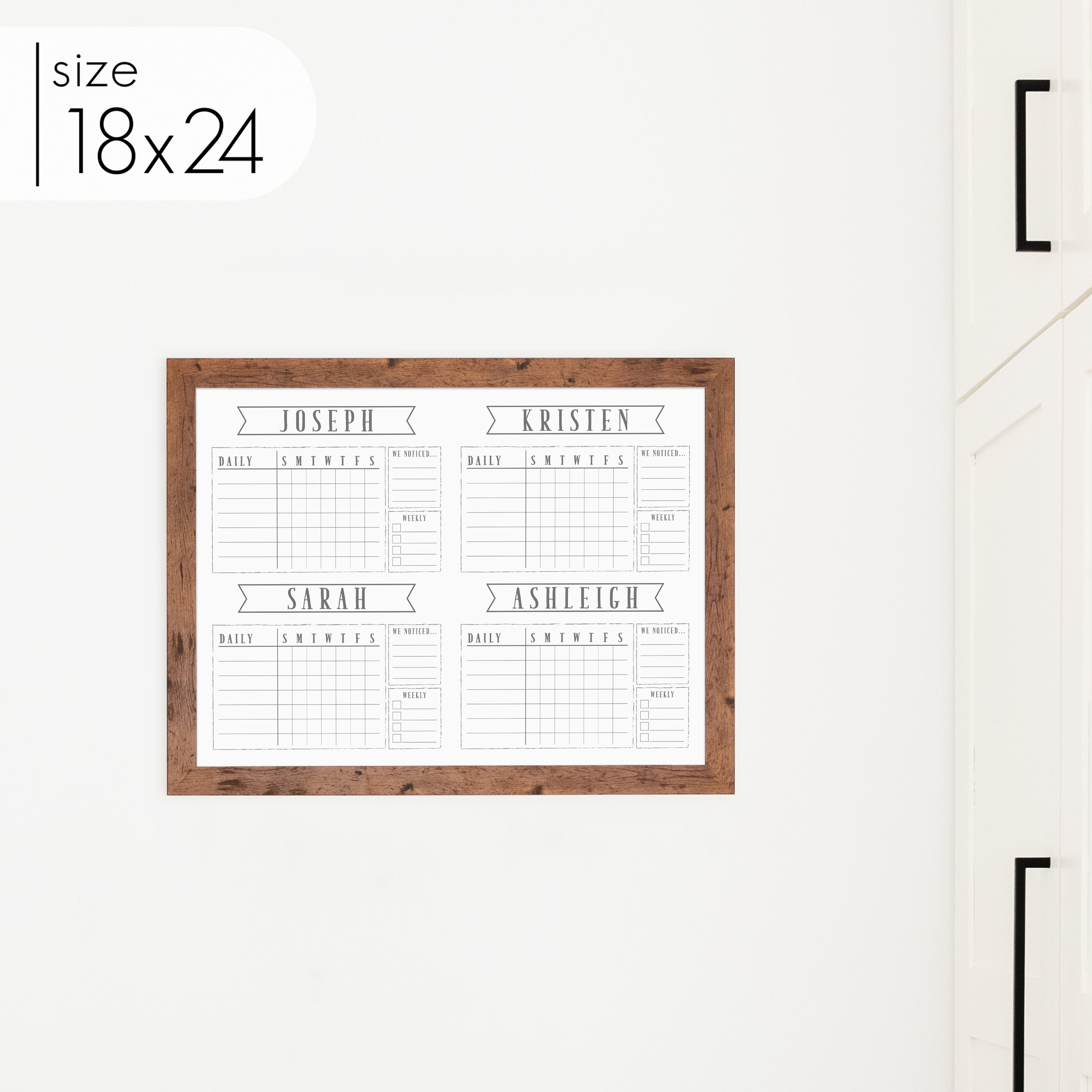 4 Person Framed Chore Chart Whiteboard | Horizontal Swanson