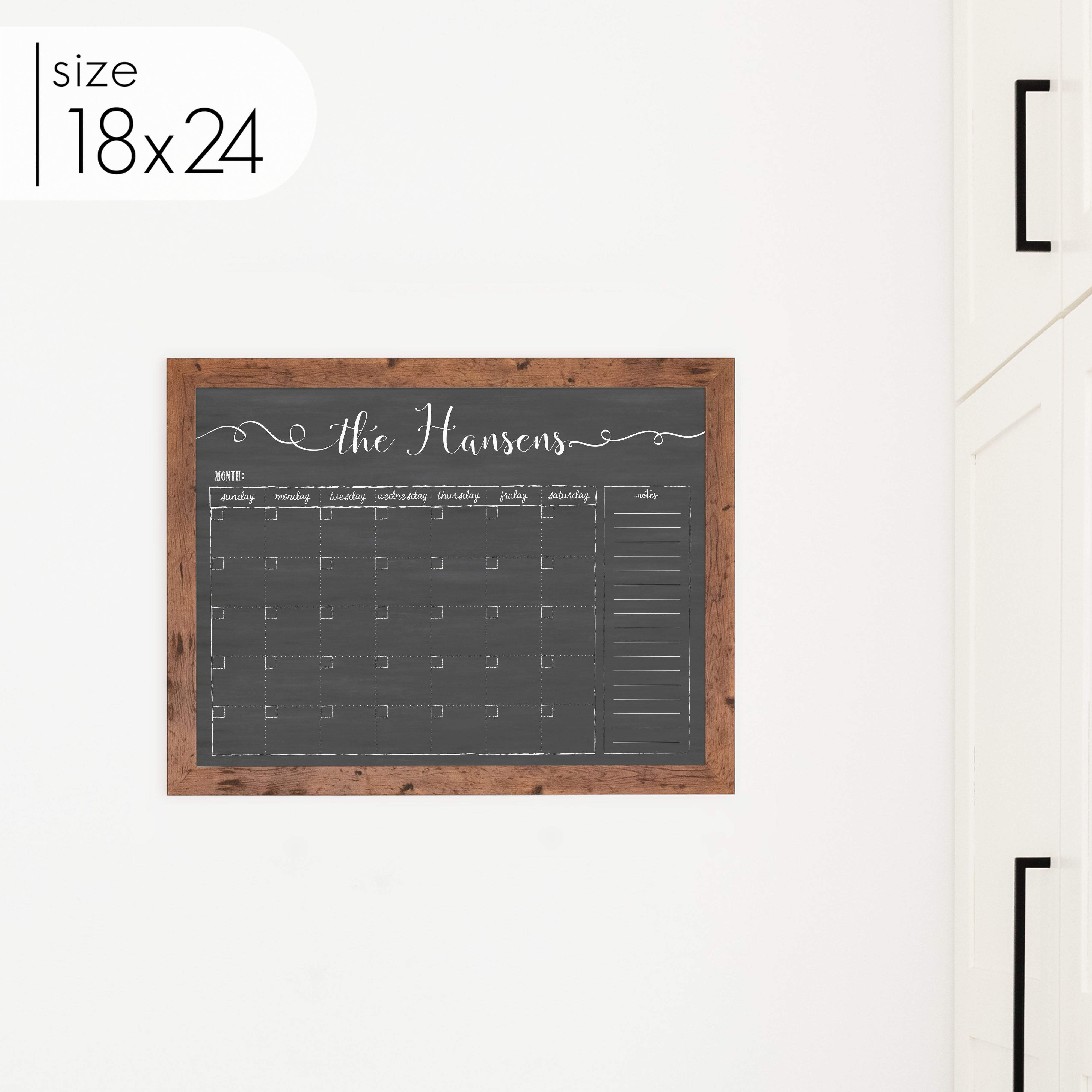 Monthly Framed Chalkboard Calendar + 1 section | Horizontal Knope