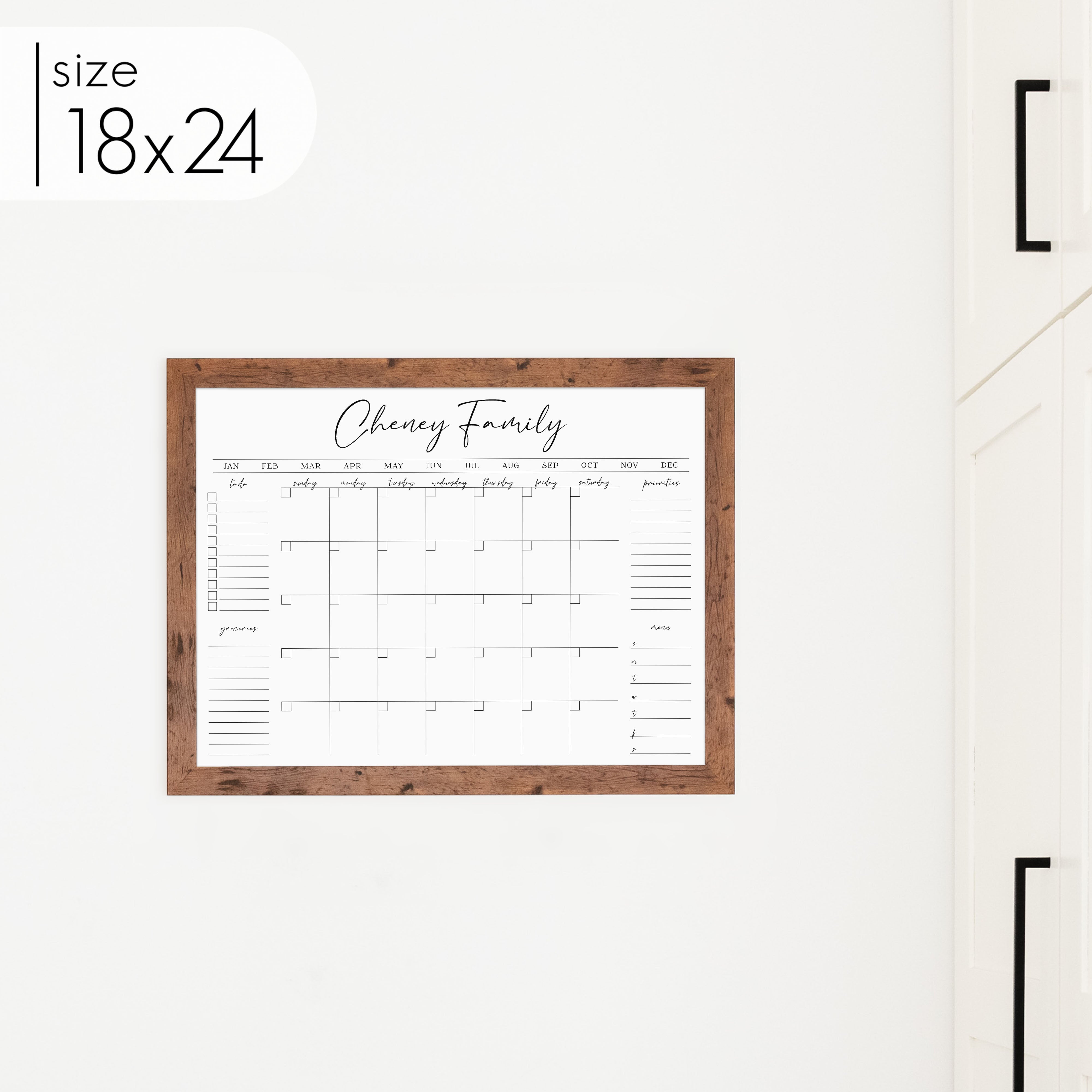 Monthly Framed Whiteboard Calendar + 4 sections | Horizontal Pennington