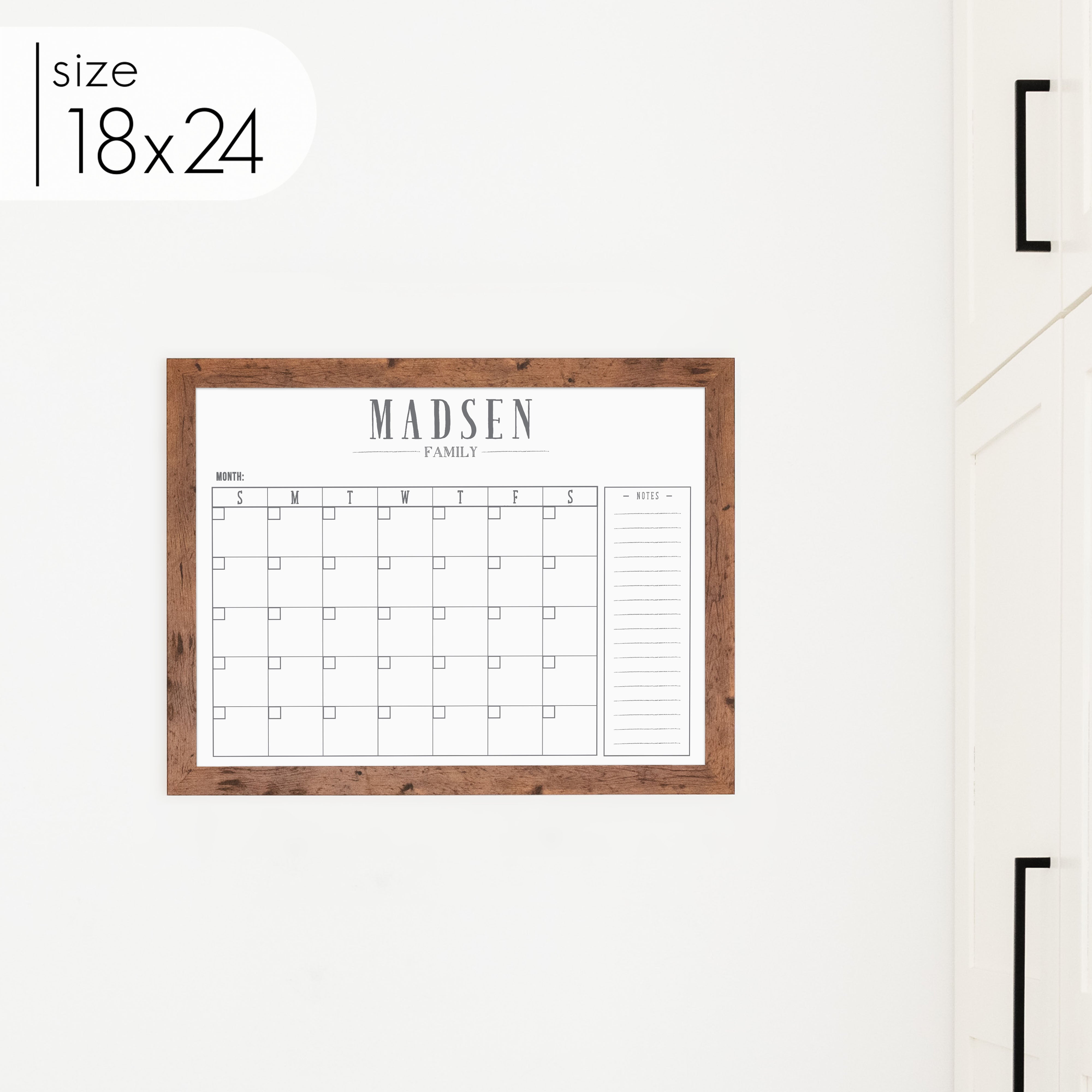 Monthly Framed Whiteboard Calendar + 1 section | Horizontal Swanson