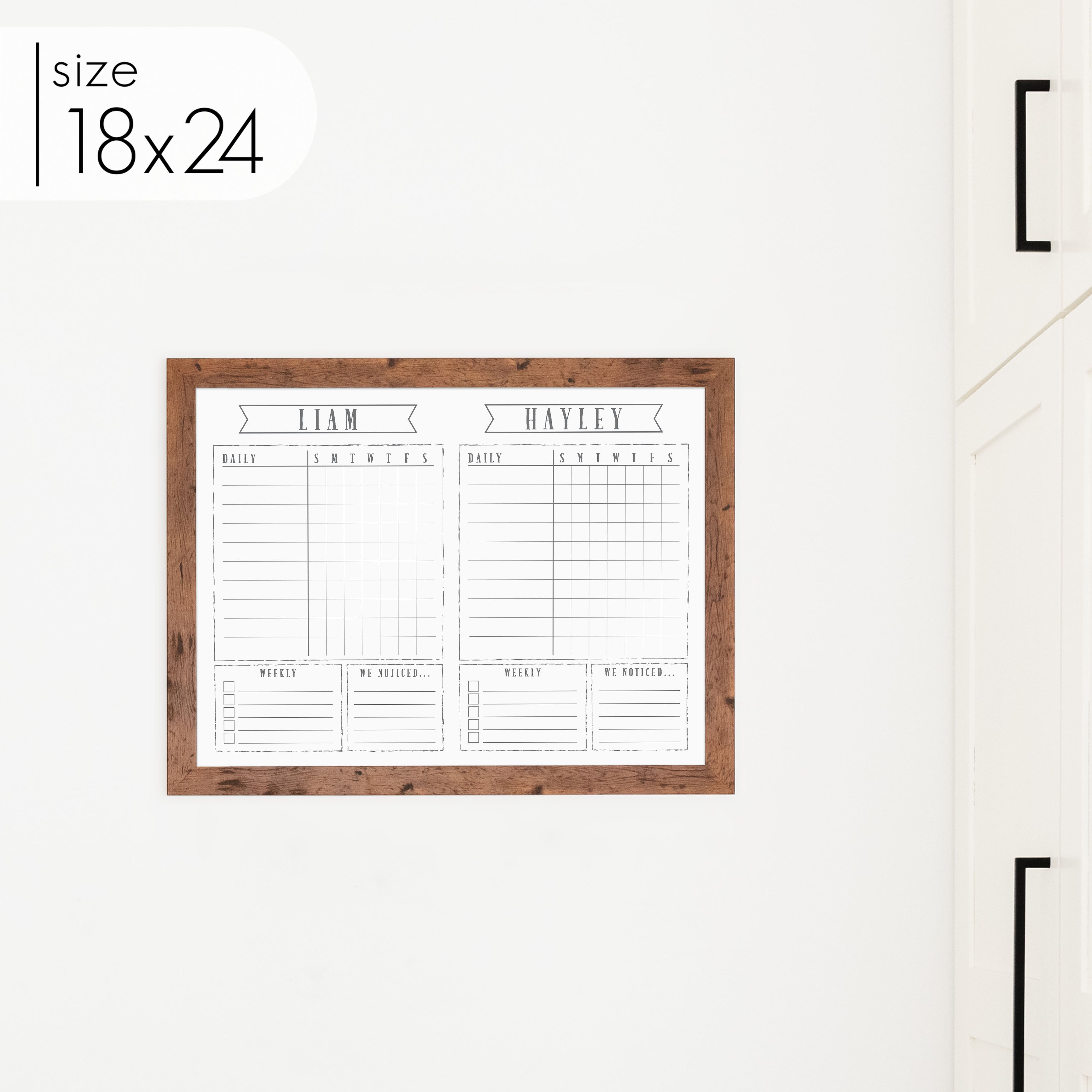 2 Person Framed Whiteboard Chore Chart  | Horizontal Swanson