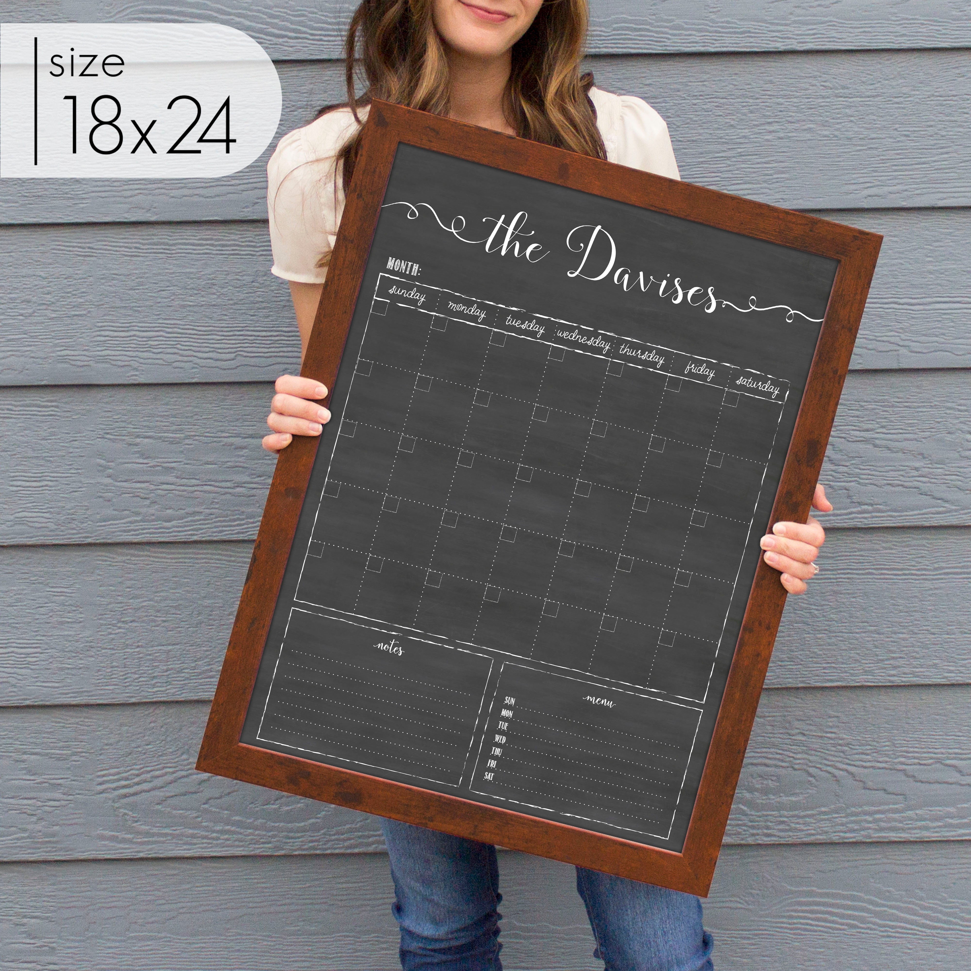 Monthly Framed Chalkboard Calendar + 2 sections | Vertical Knope