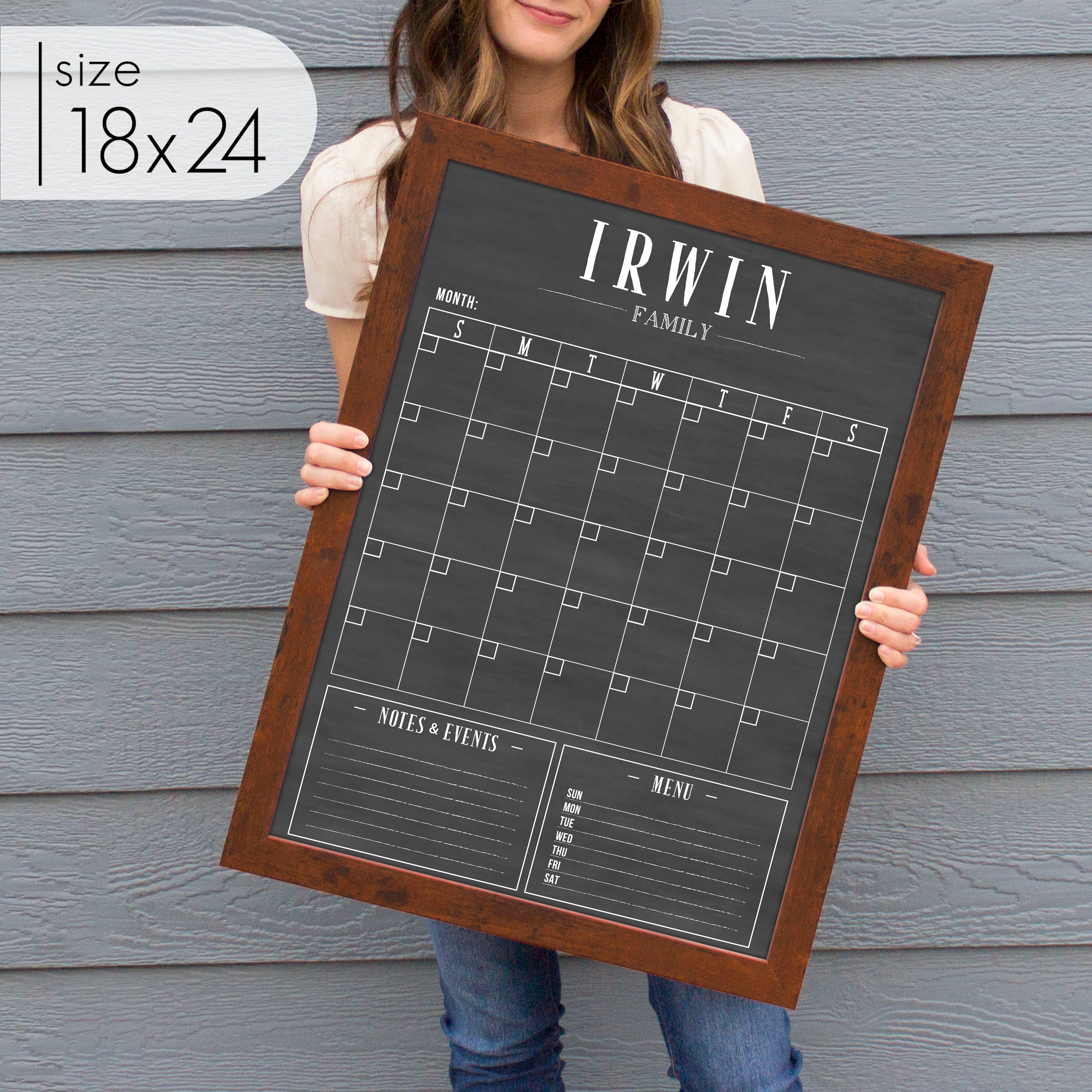 Monthly Framed Chalkboard Calendar + 2 sections | Vertical Swanson