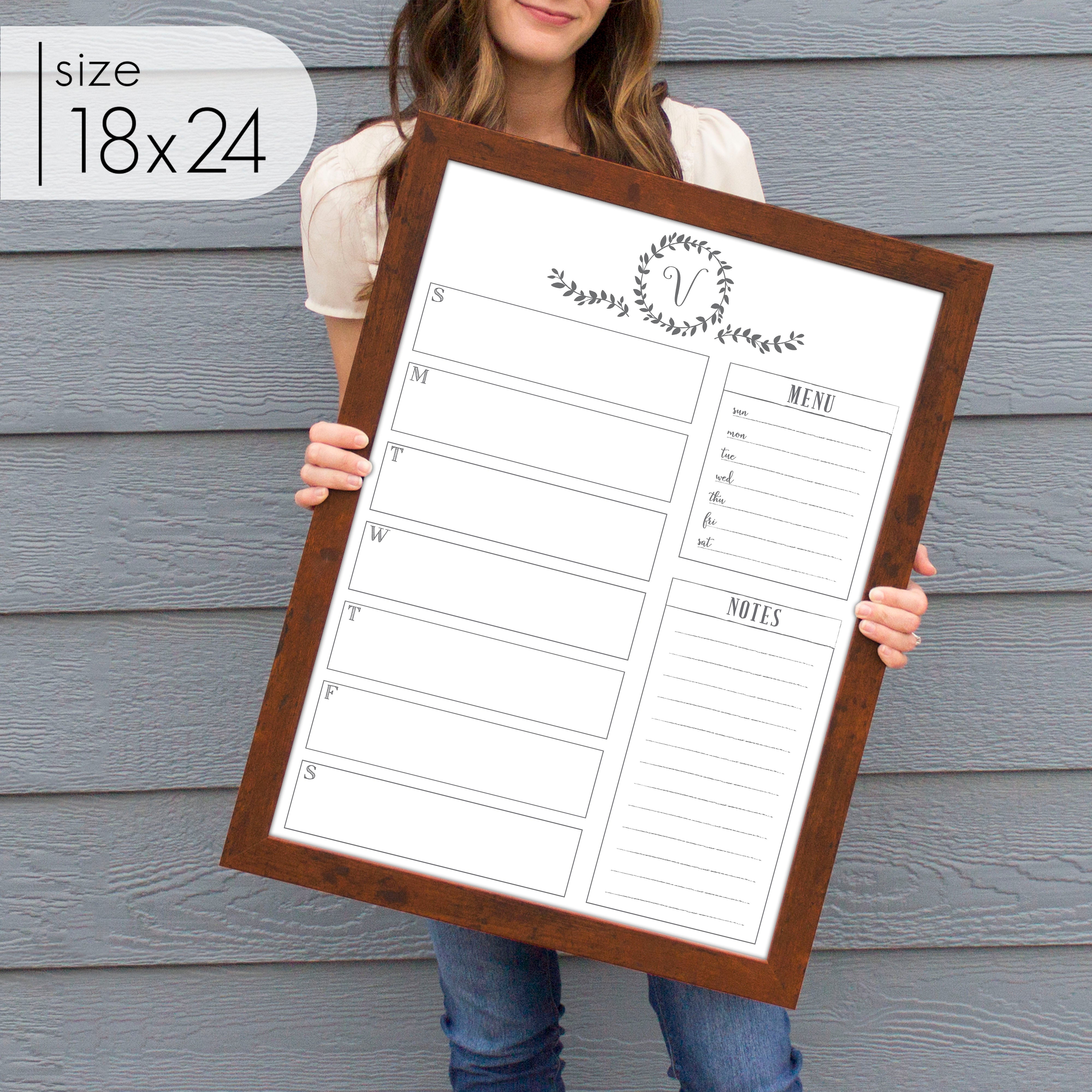 Weekly Framed Whiteboard Calendar + 2 sections | Vertical Donna