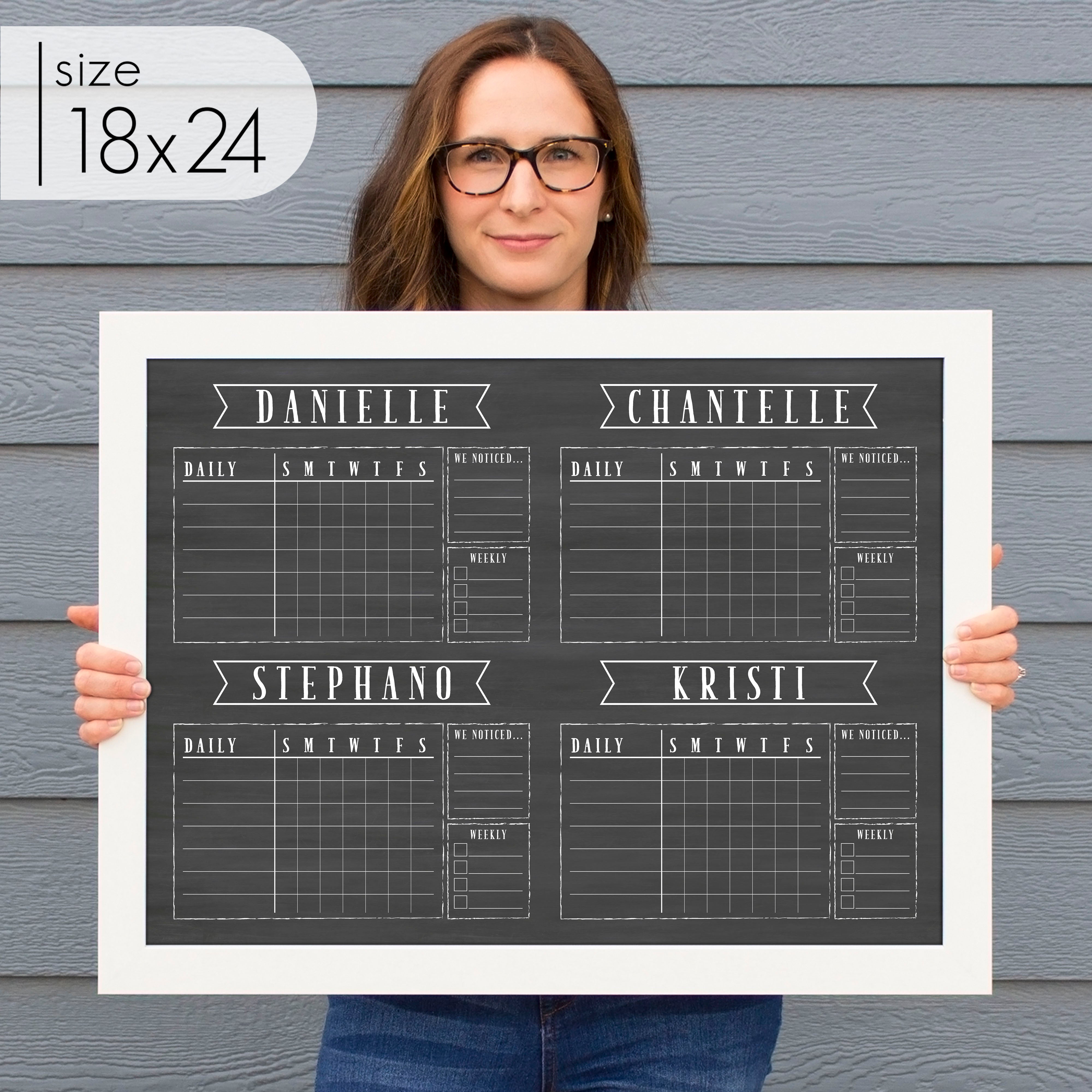 4 Person Framed Chore Chart Chalkboard | Horizontal Swanson