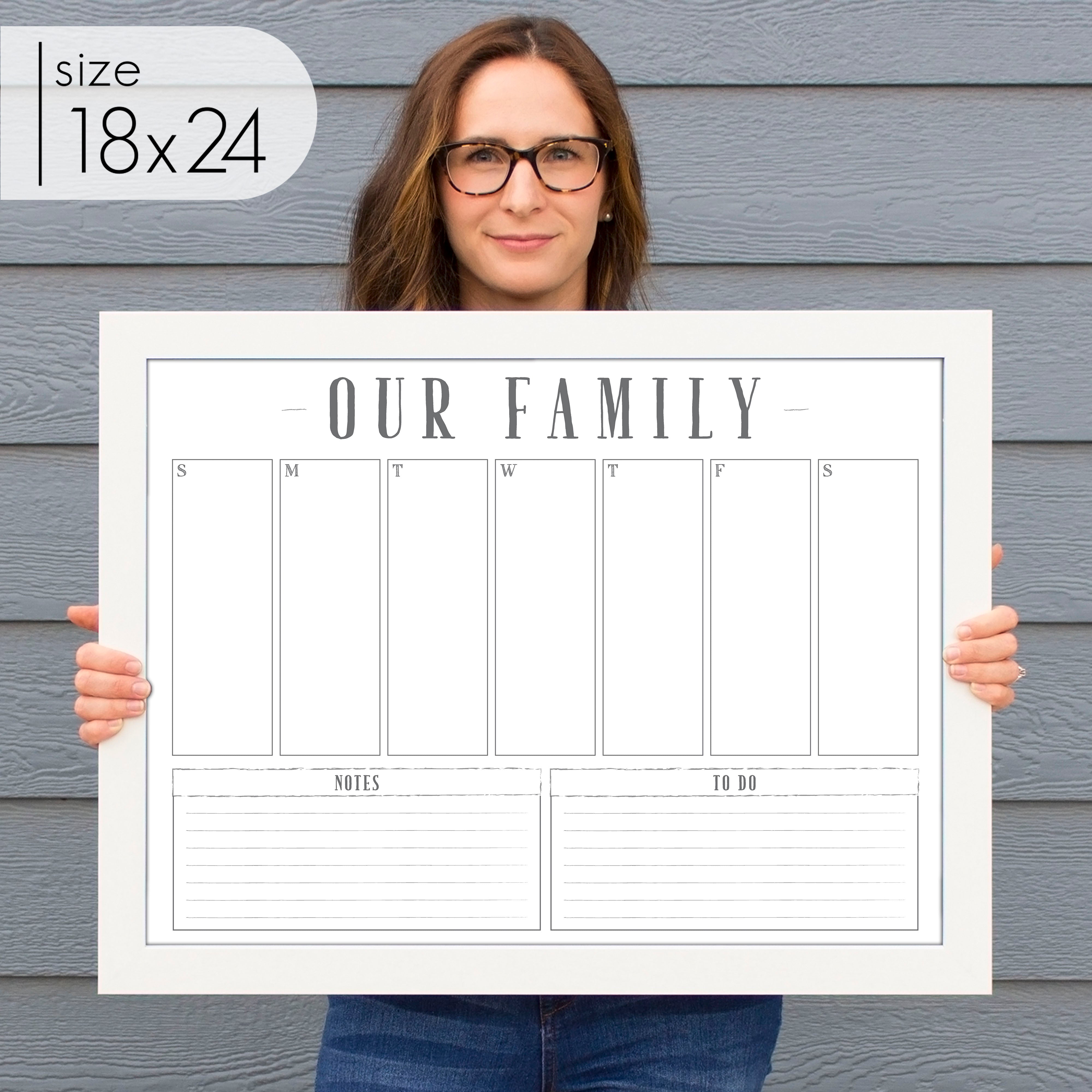 Weekly Framed Whiteboard Calendar + 2 sections | Horizontal Swanson