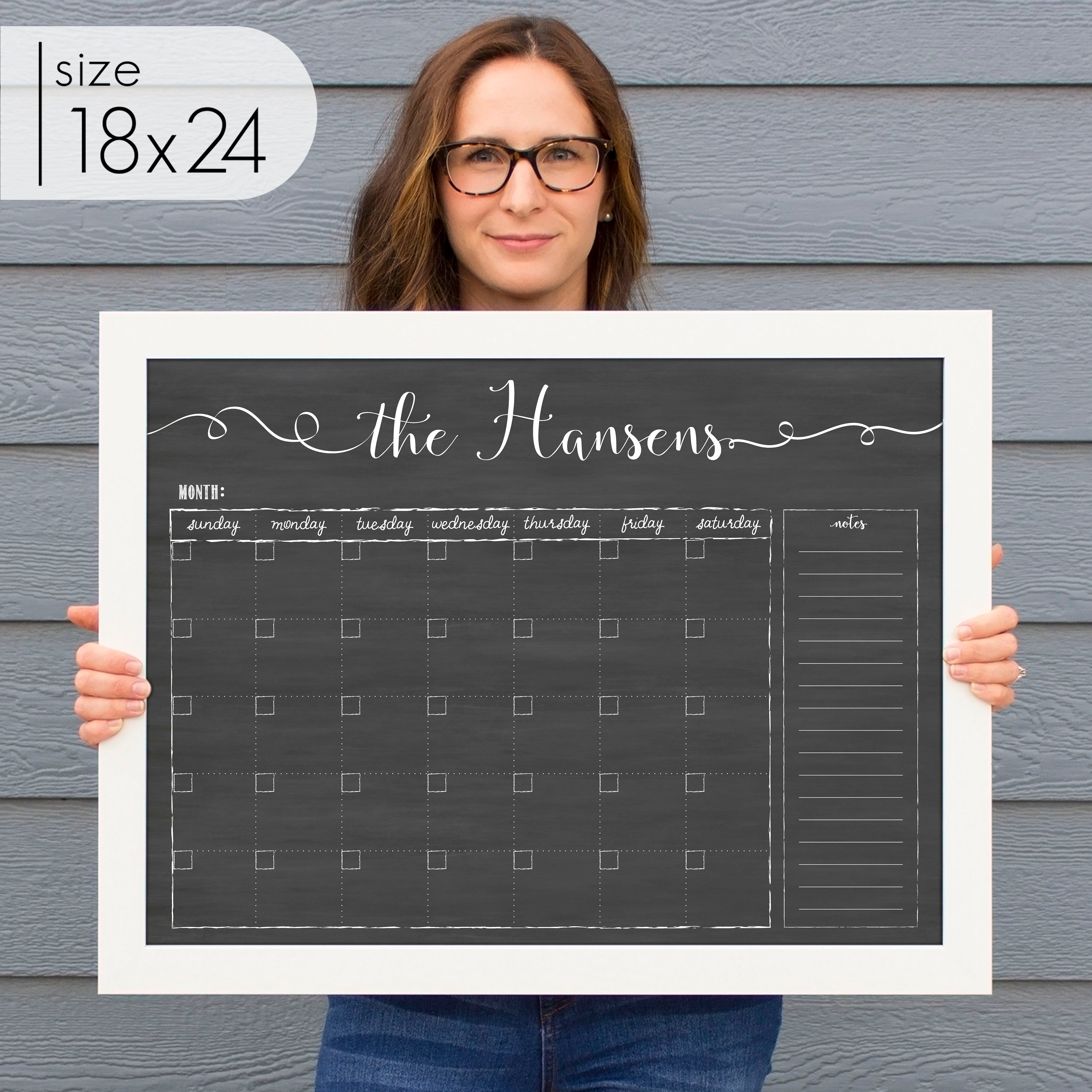 Monthly Framed Chalkboard Calendar + 1 section | Horizontal Knope