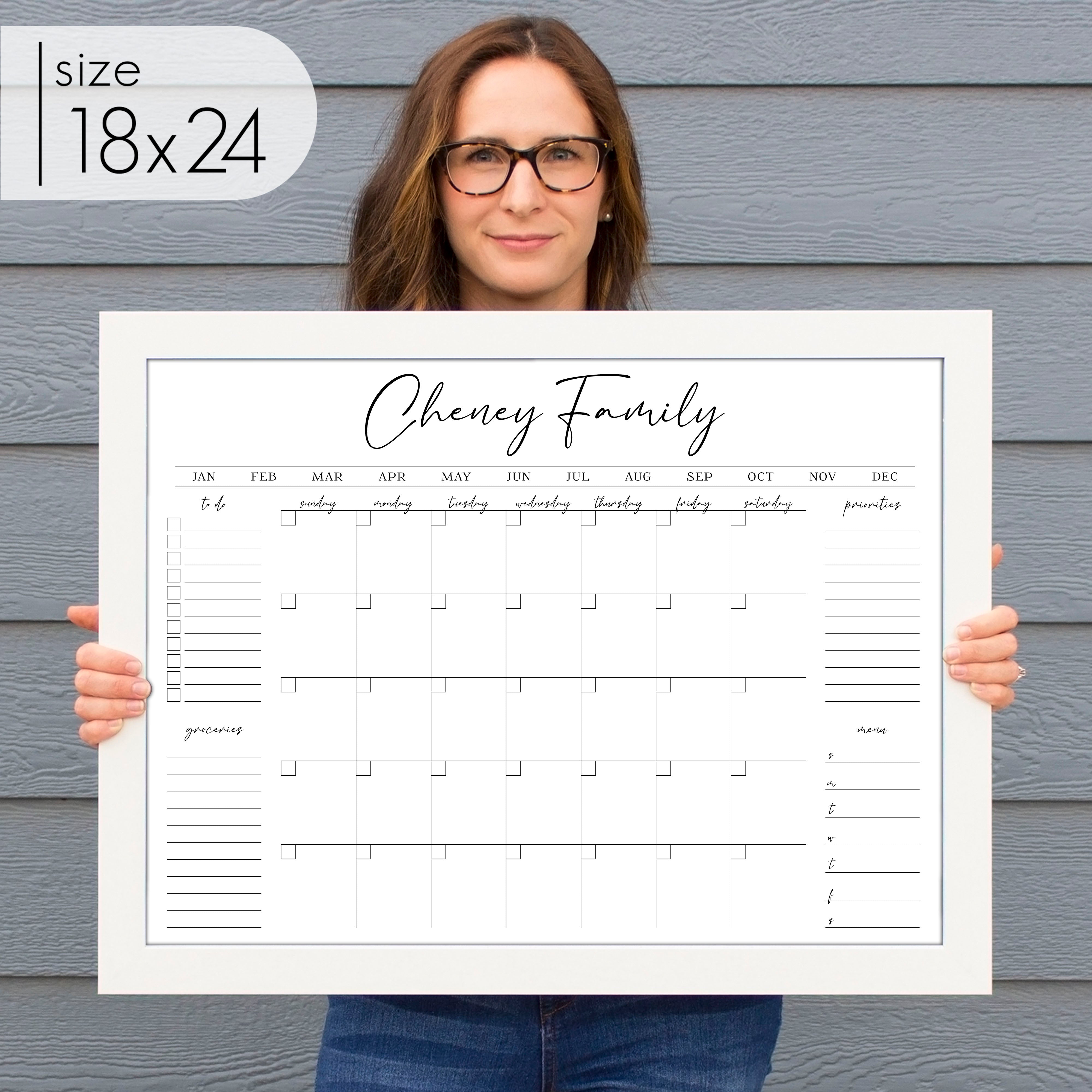 Monthly Framed Whiteboard Calendar + 4 sections | Horizontal Pennington