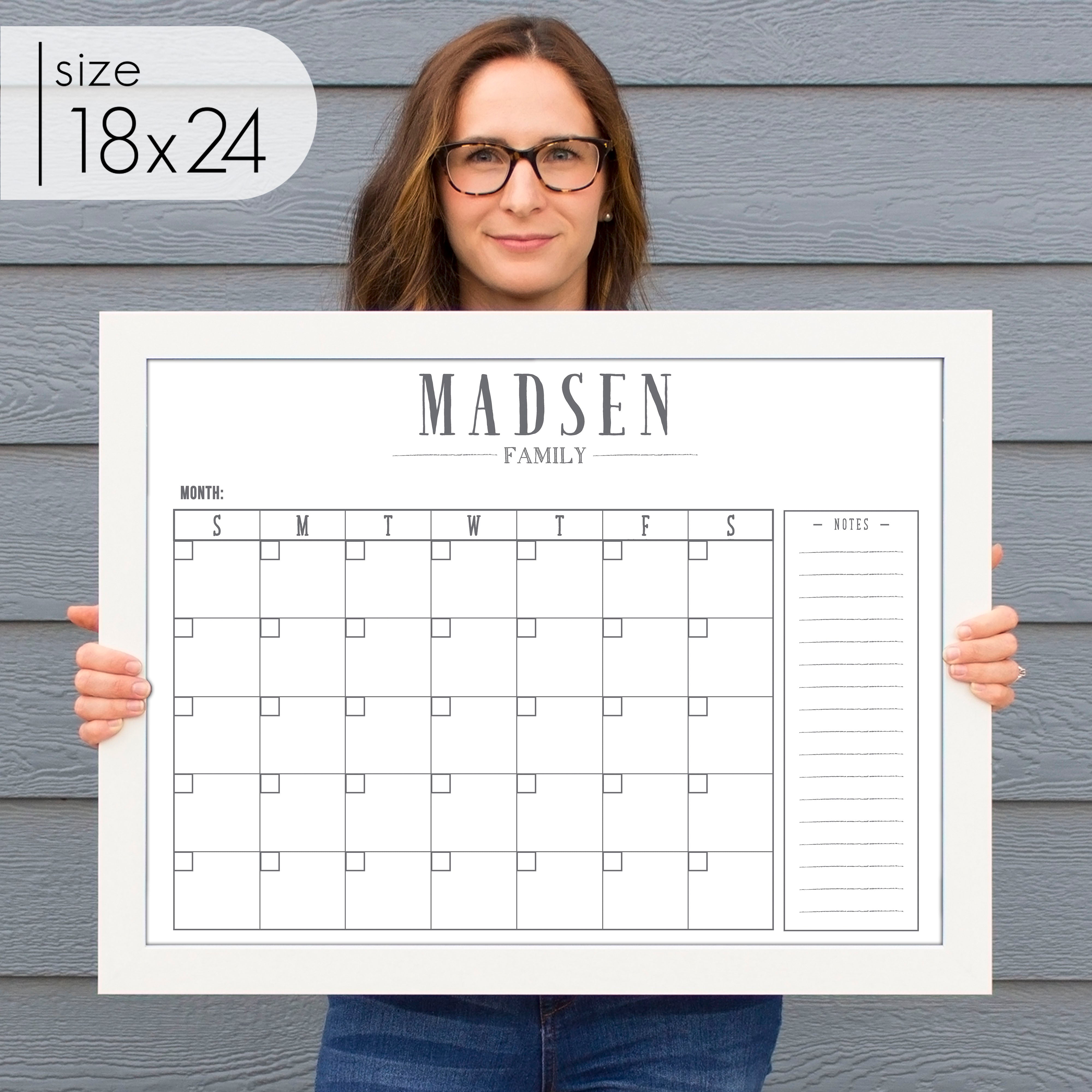 Monthly Framed Whiteboard Calendar + 1 section | Horizontal Swanson