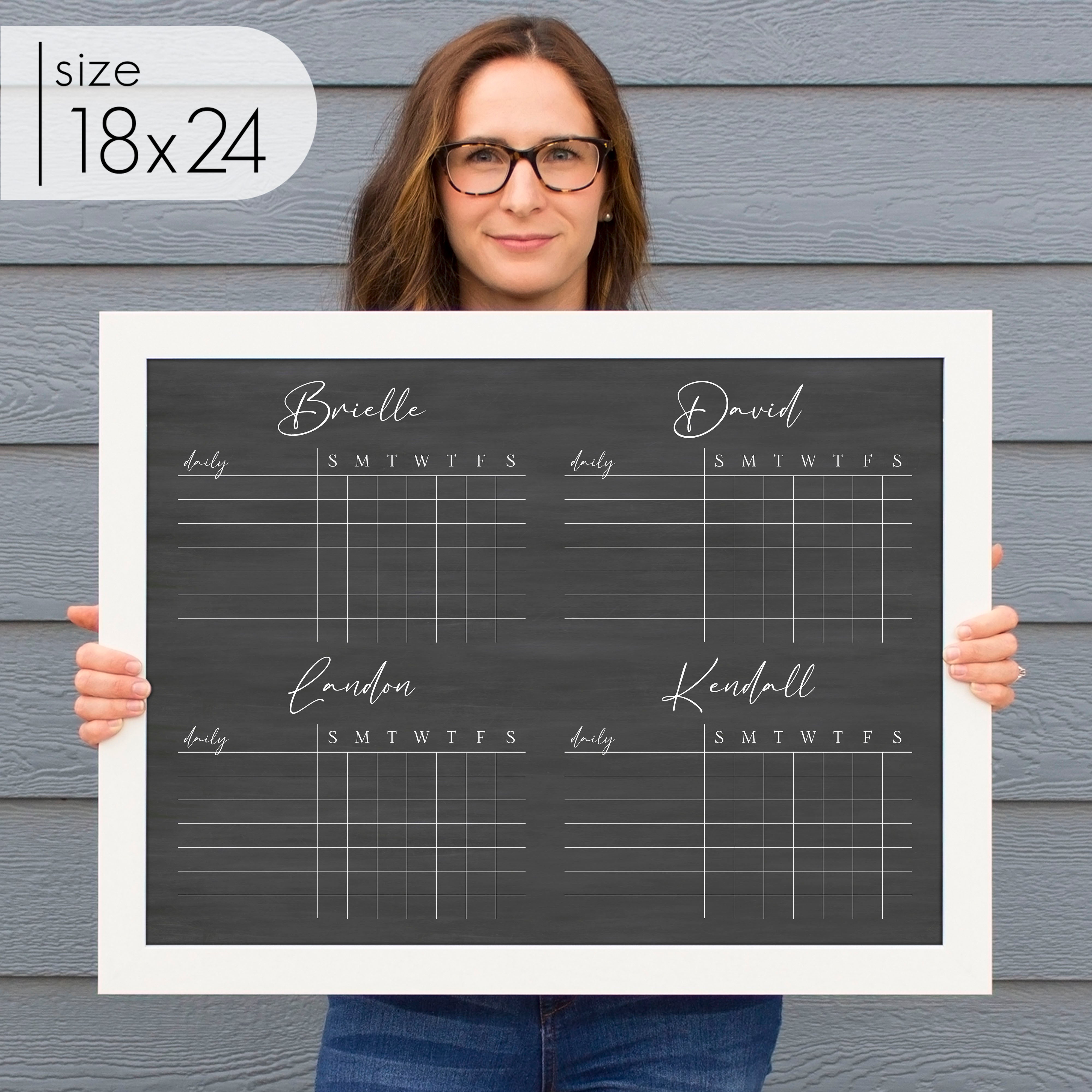 4 Person Framed Chore Chart Chalkboard | Horizontal Pennington