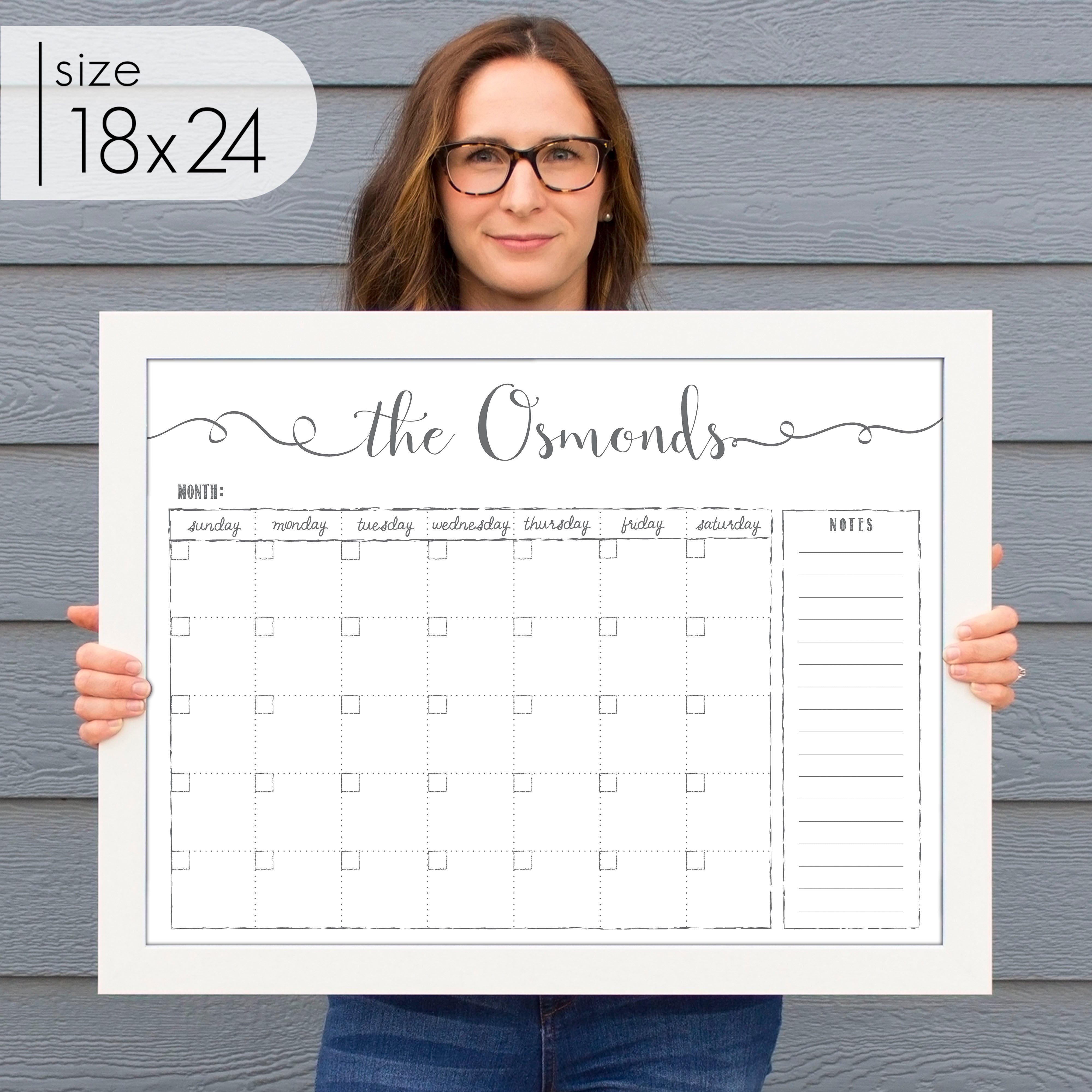 Monthly Framed Whiteboard Calendar + 1 section | Horizontal Knope