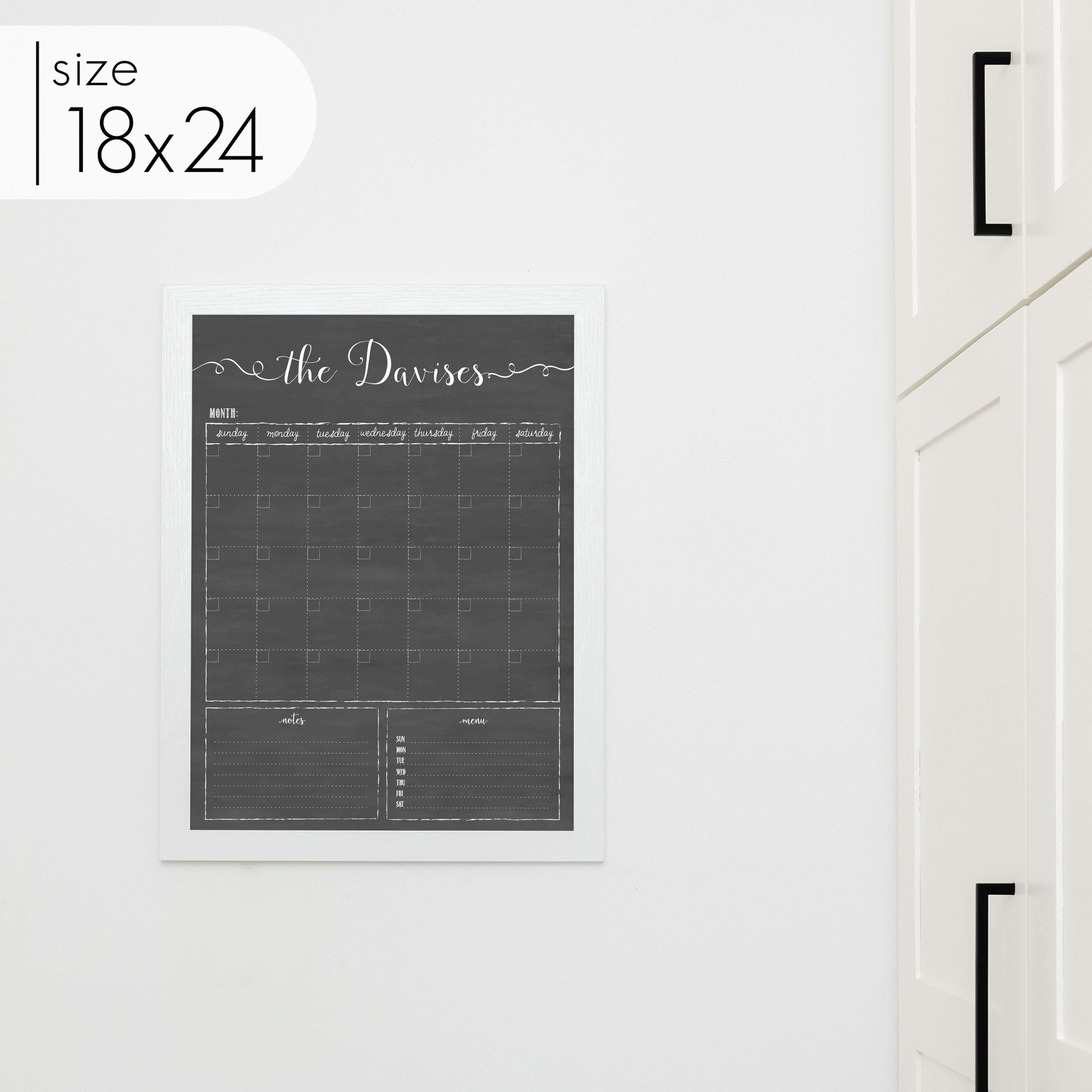 Monthly Framed Chalkboard Calendar + 2 sections | Vertical Knope