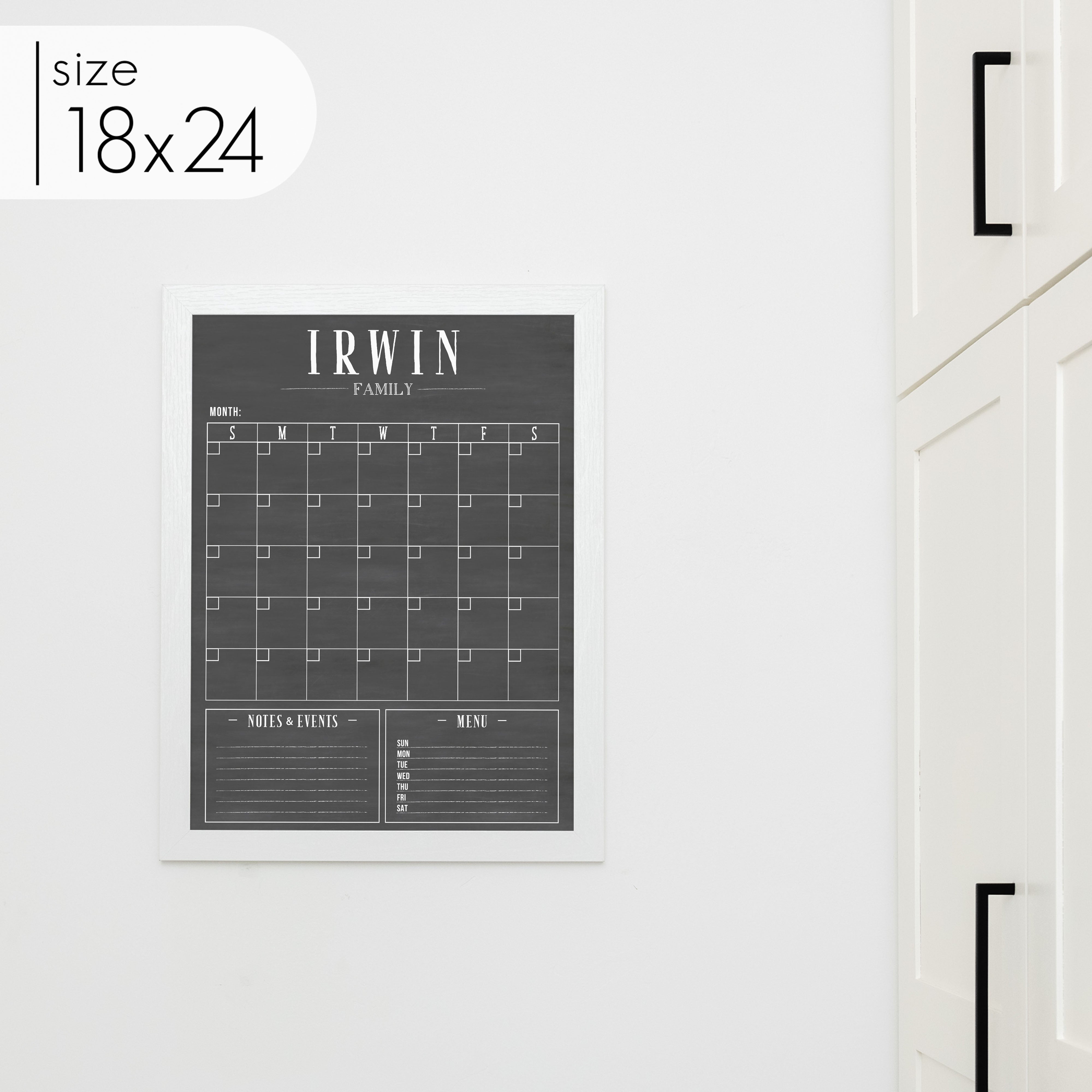 Monthly Framed Chalkboard Calendar + 2 sections | Vertical Swanson