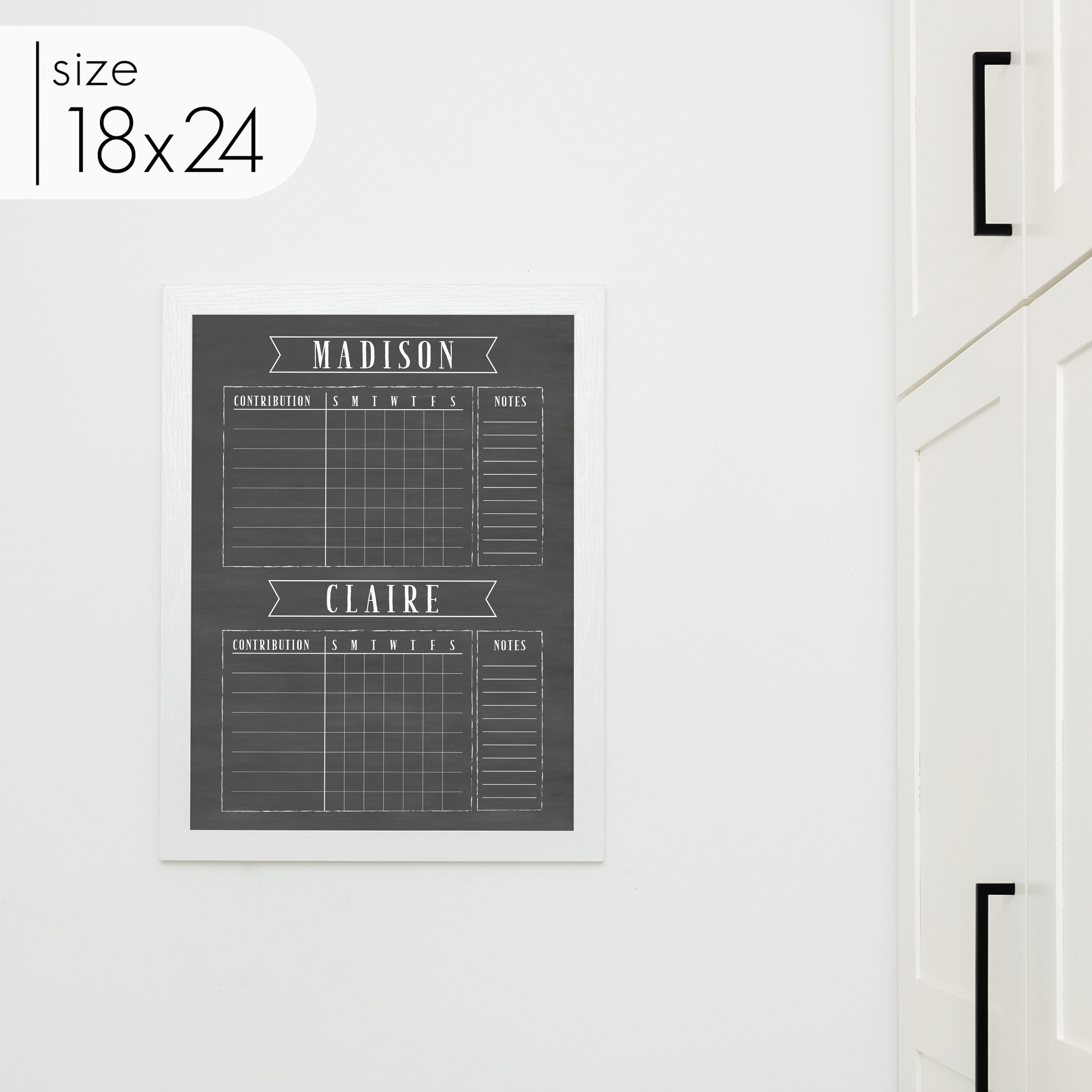 2 Person Framed Chalkboard Chore Chart  | Vertical Swanson