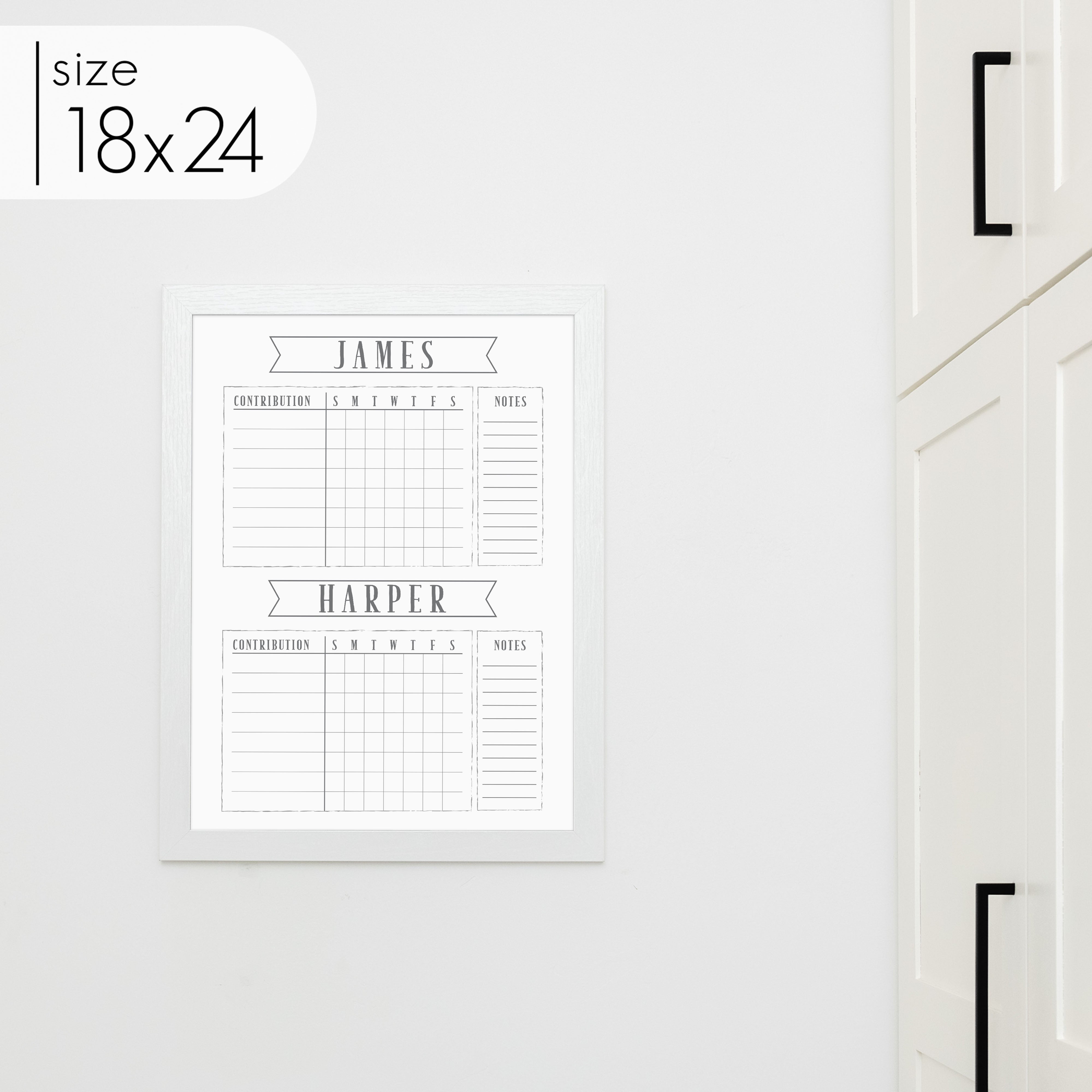 2 Person Framed Whiteboard Chore Chart  | Vertical Swanson