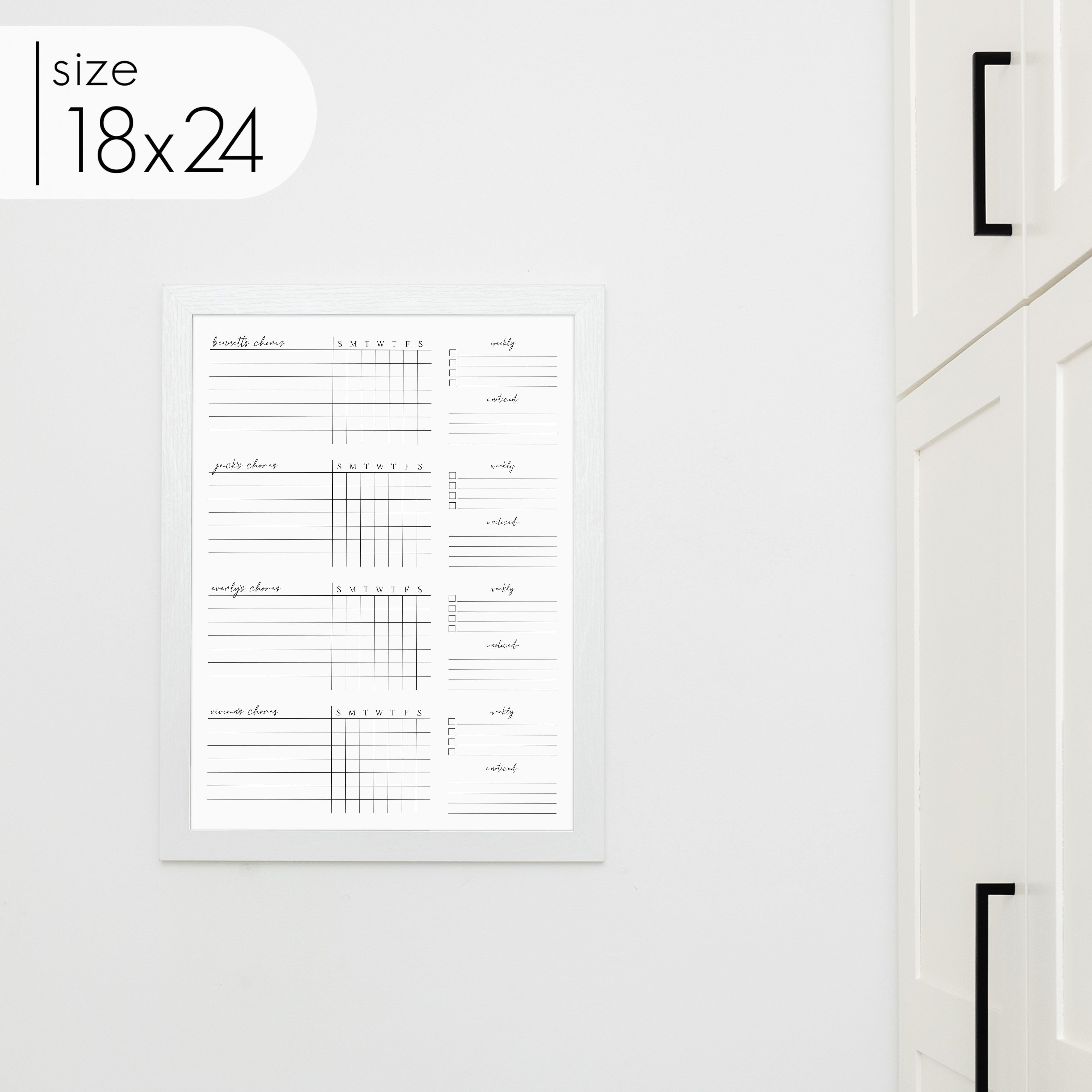 4 Person Framed Whiteboard Chore Chart  | Vertical Pennington