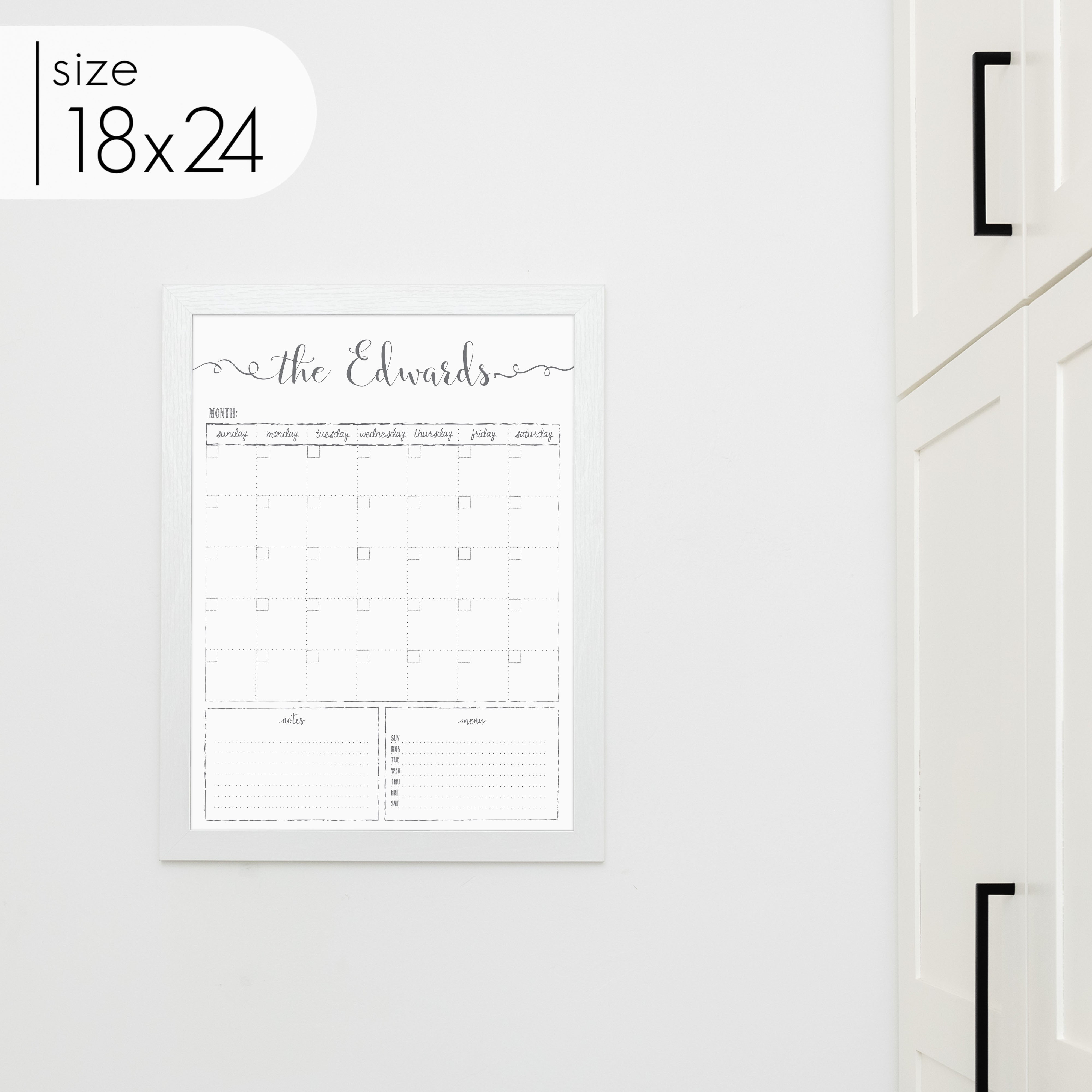 Monthly Framed Whiteboard Calendar + 2 sections | Vertical Knope