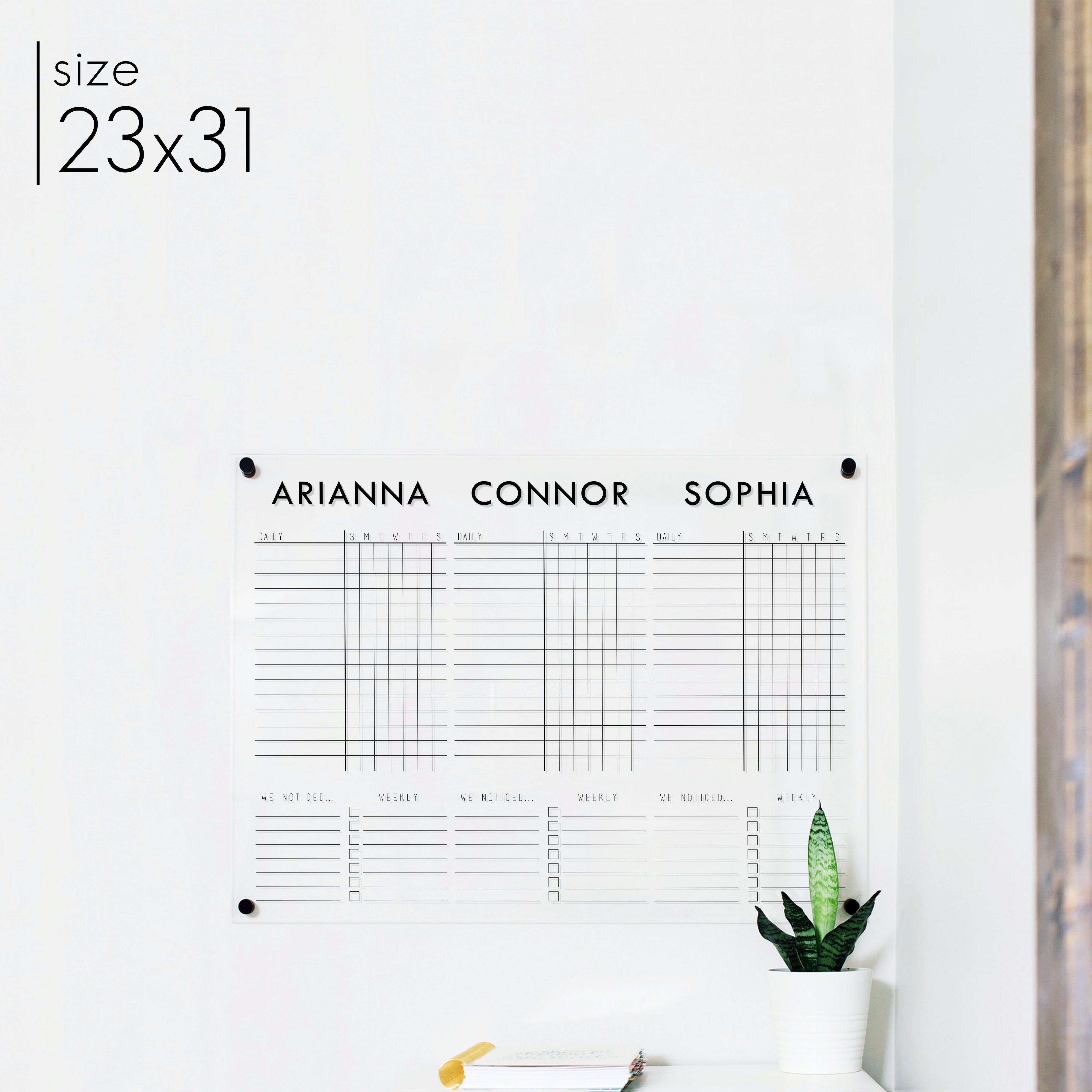 3 Person Acrylic Chore Chart | Horizontal Madi