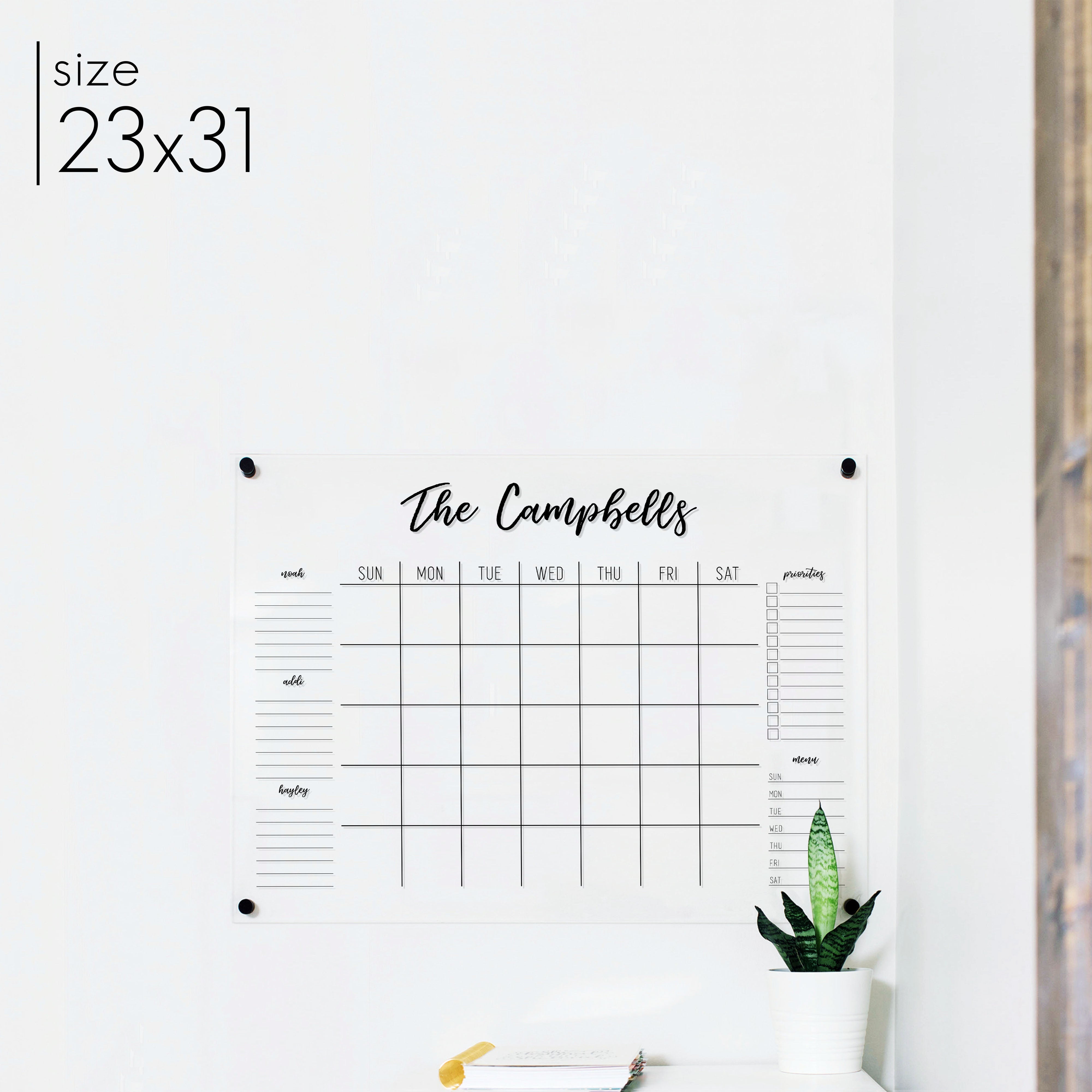 Monthly Acrylic Calendar + 5 Sections | Horizontal Traeger