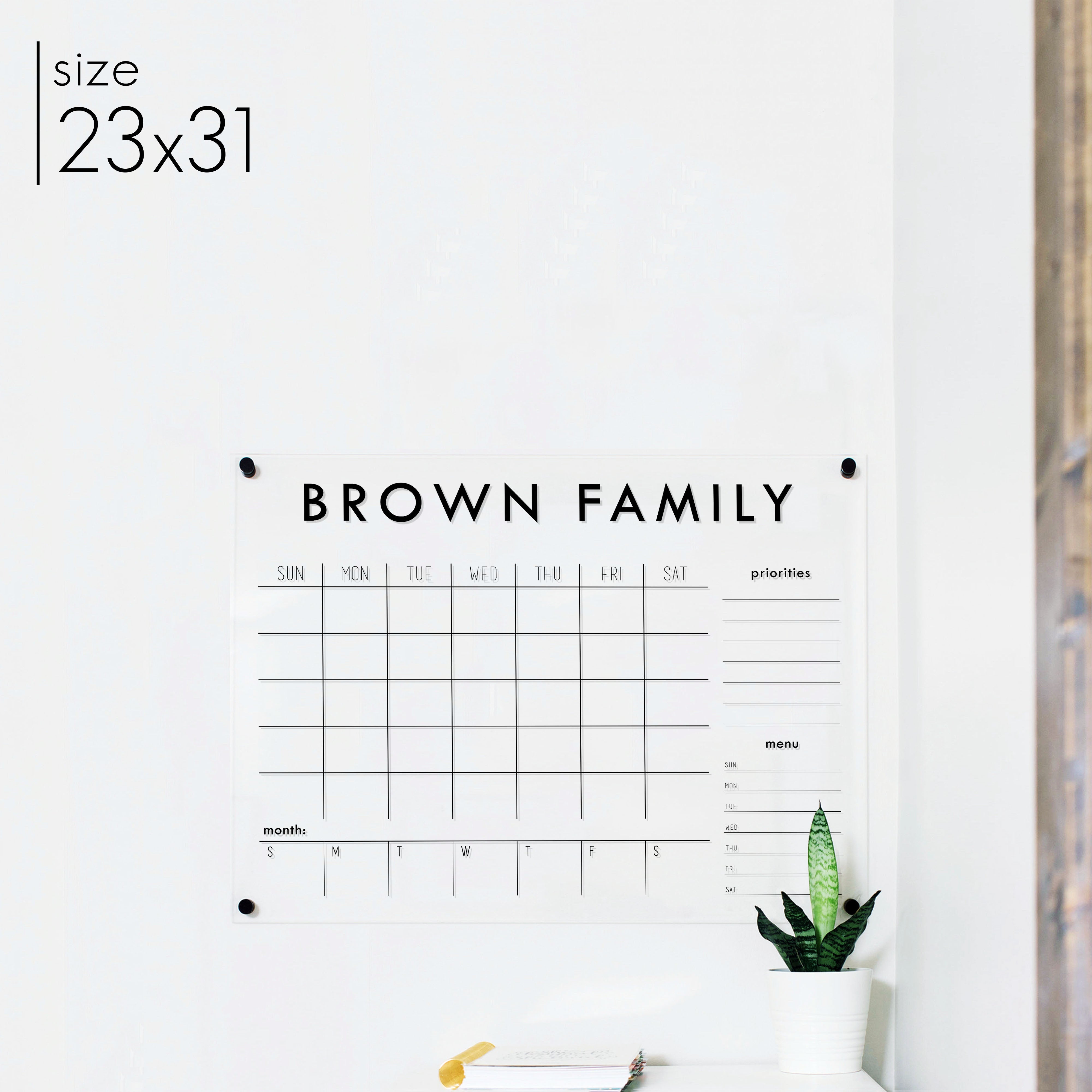 Week & Month Acrylic Calendar + 2 Sections | Horizontal Madi
