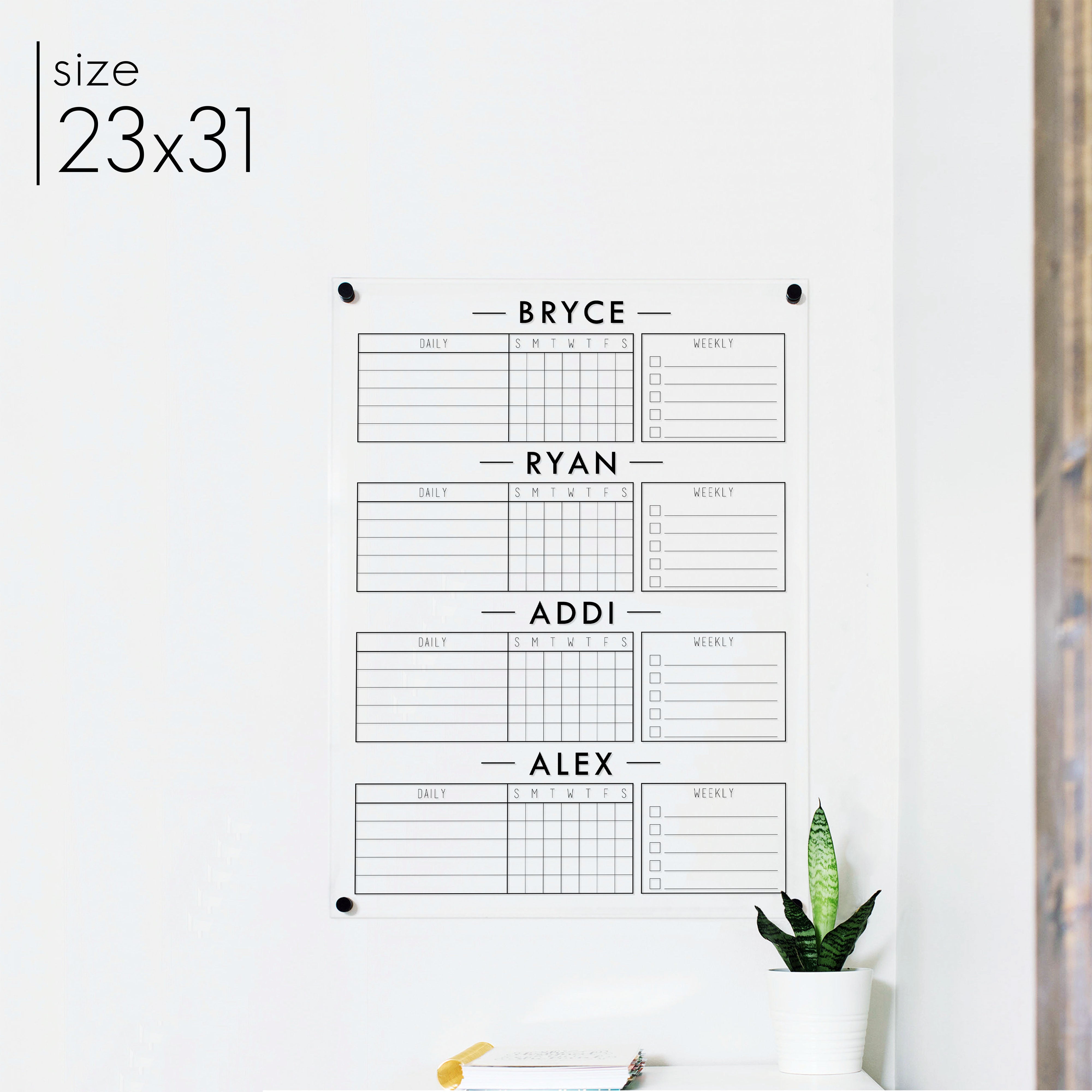 4 Person Acrylic Chore Chart | Vertical Multi-Style