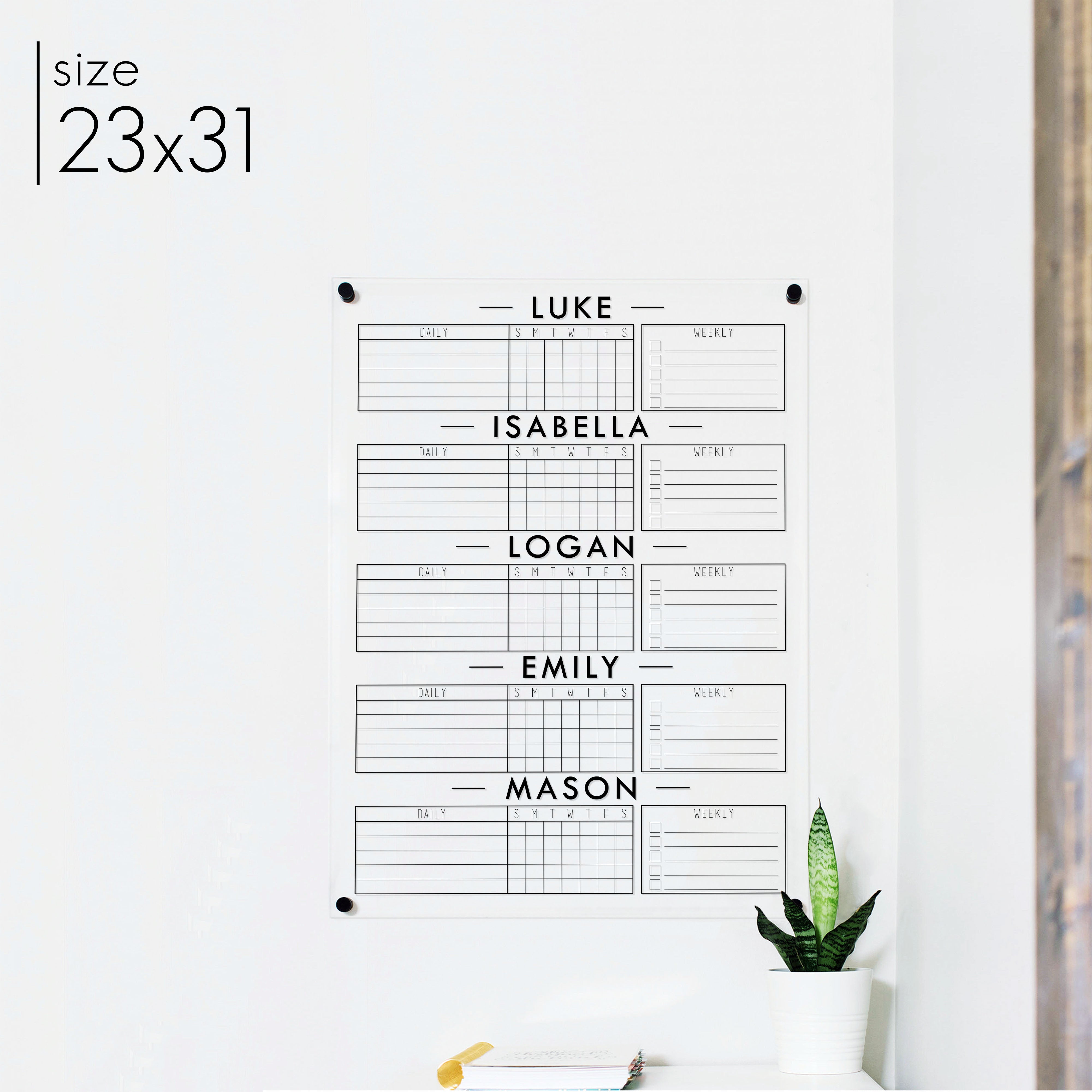 5 Person Acrylic Chore Chart | Vertical Multi-Style