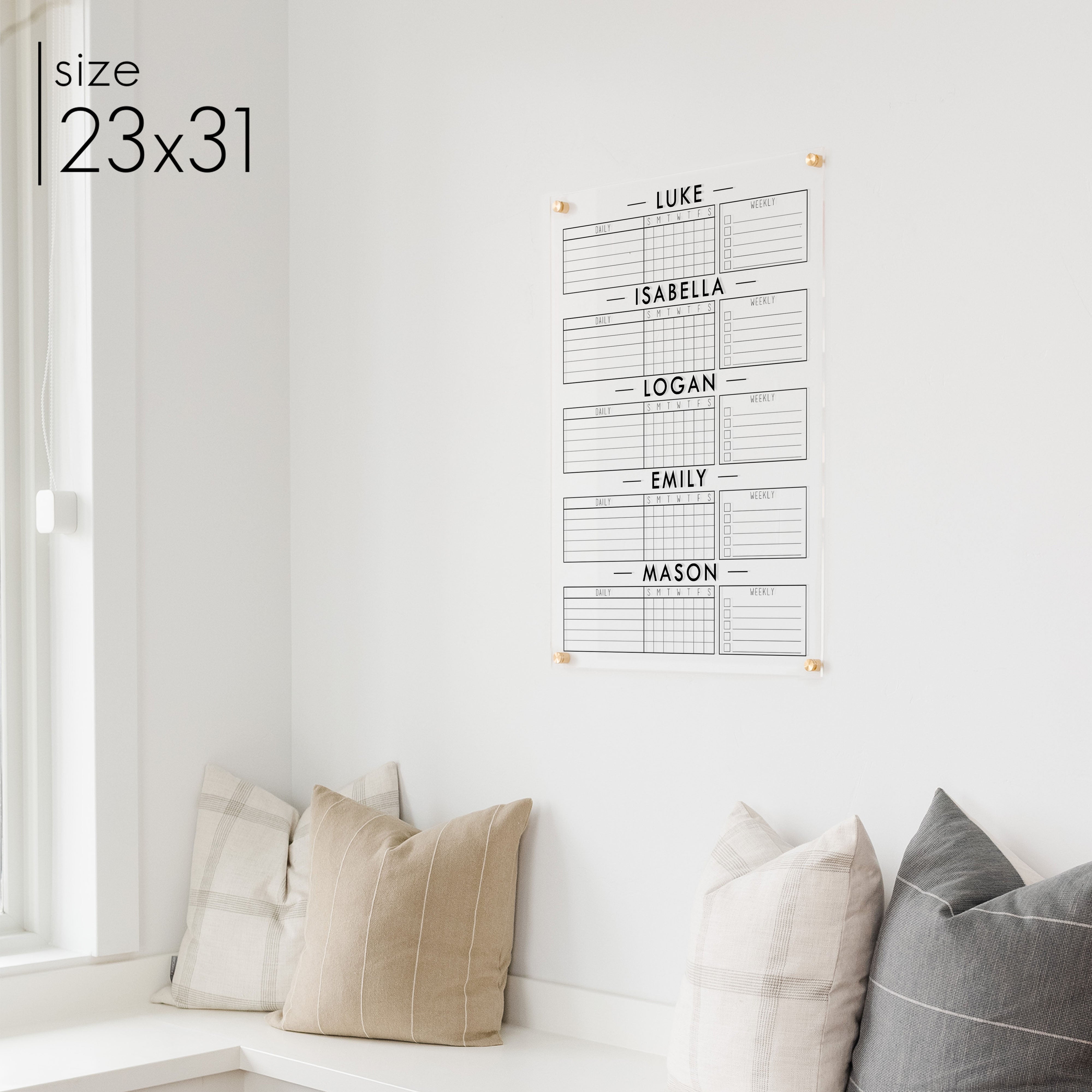 5 Person Acrylic Chore Chart | Vertical Multi-Style