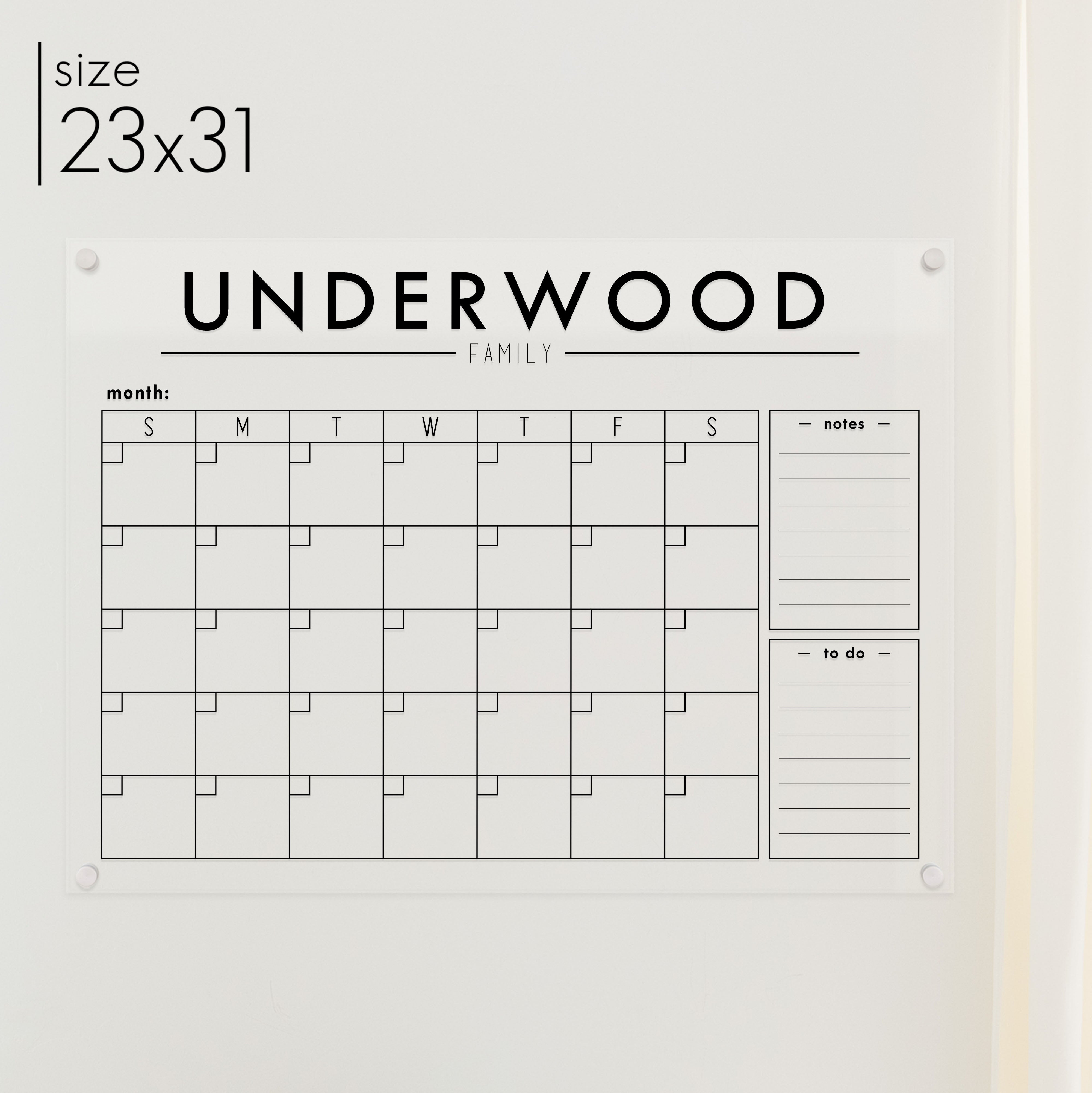 Monthly Acrylic Calendar + 2 Sections | Horizontal Craig