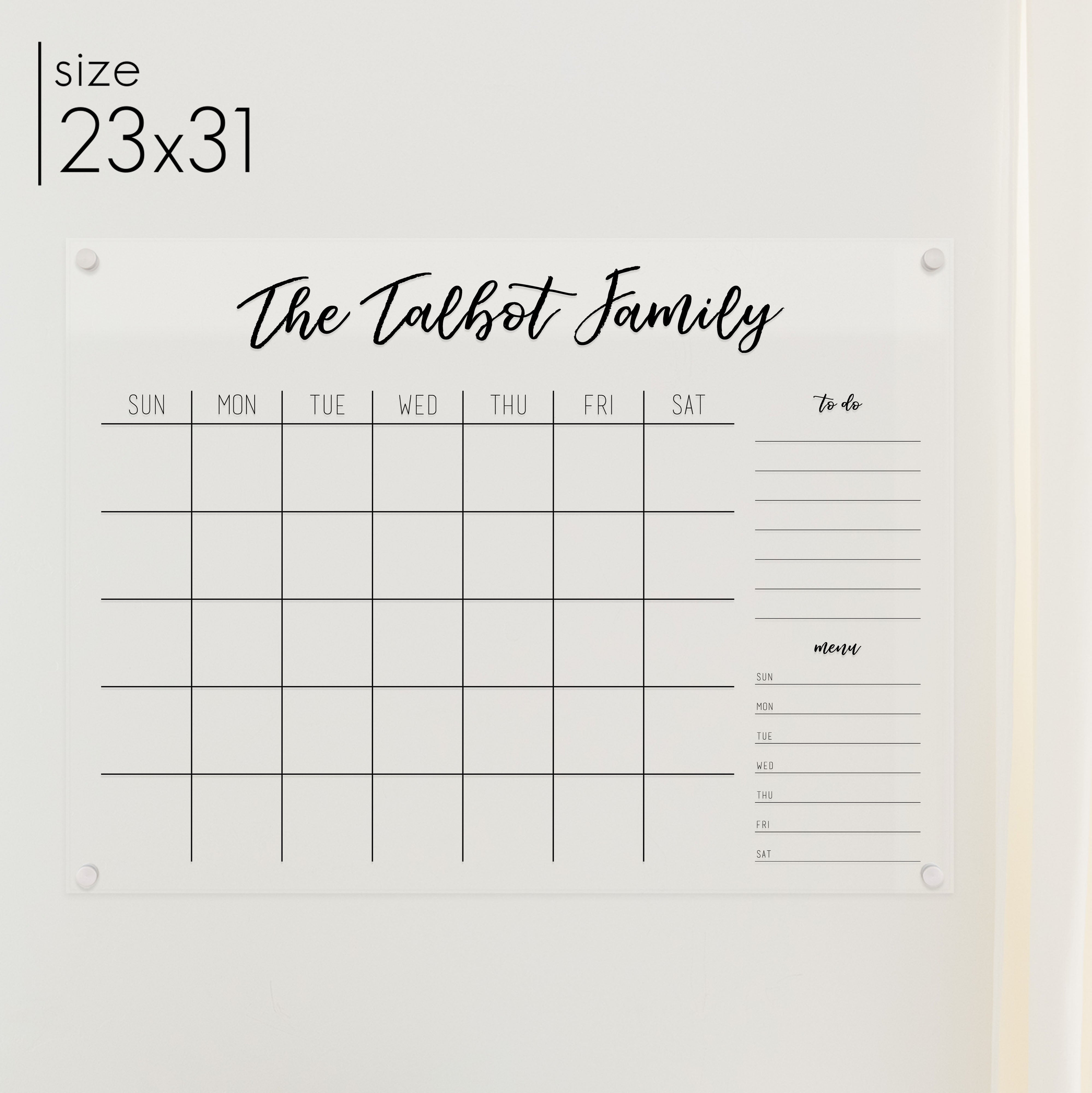 Monthly Acrylic Calendar + 2 Sections | Horizontal Traeger