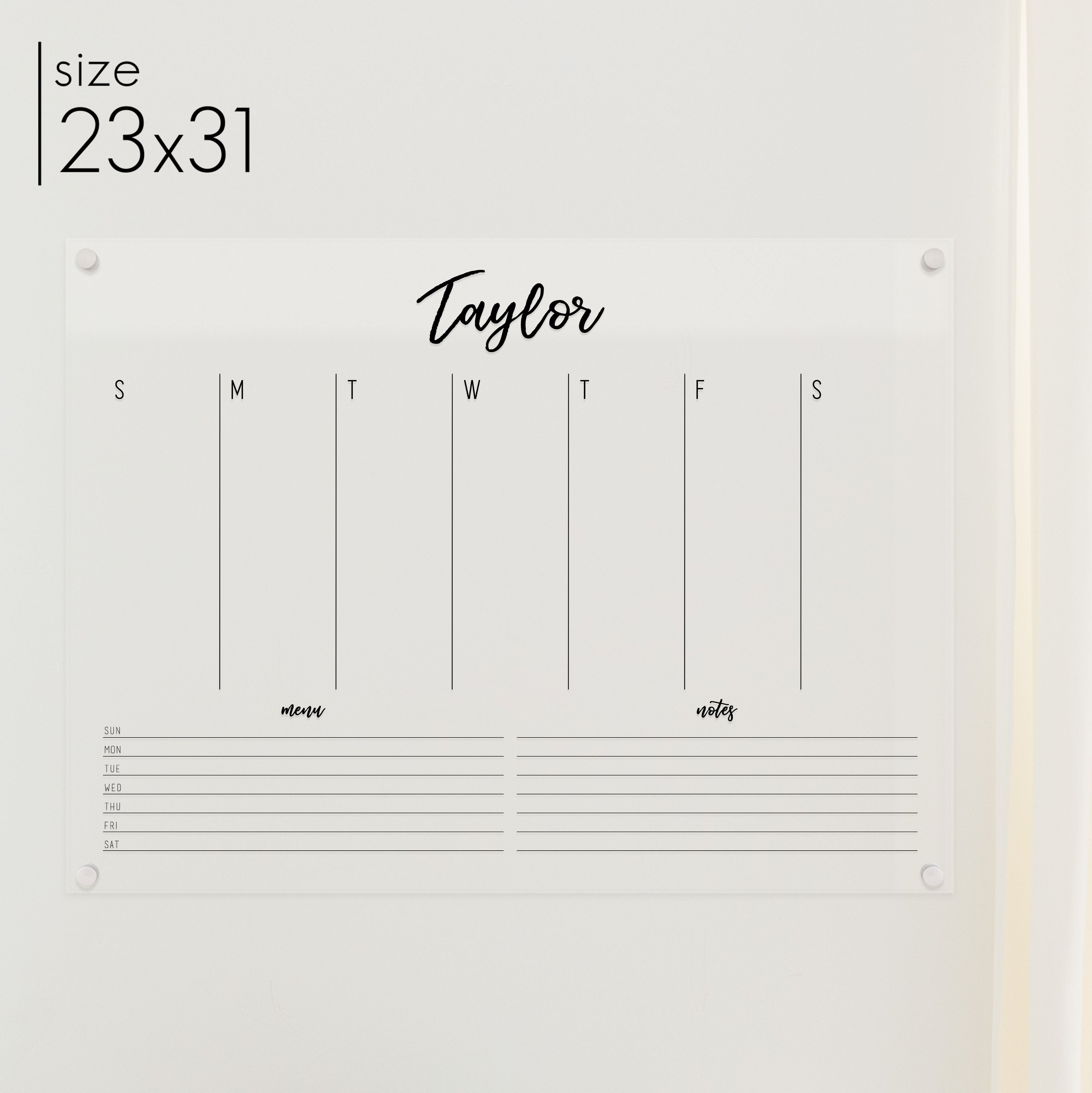 Weekly Acrylic Calendar + 2 Sections | Horizontal Traeger