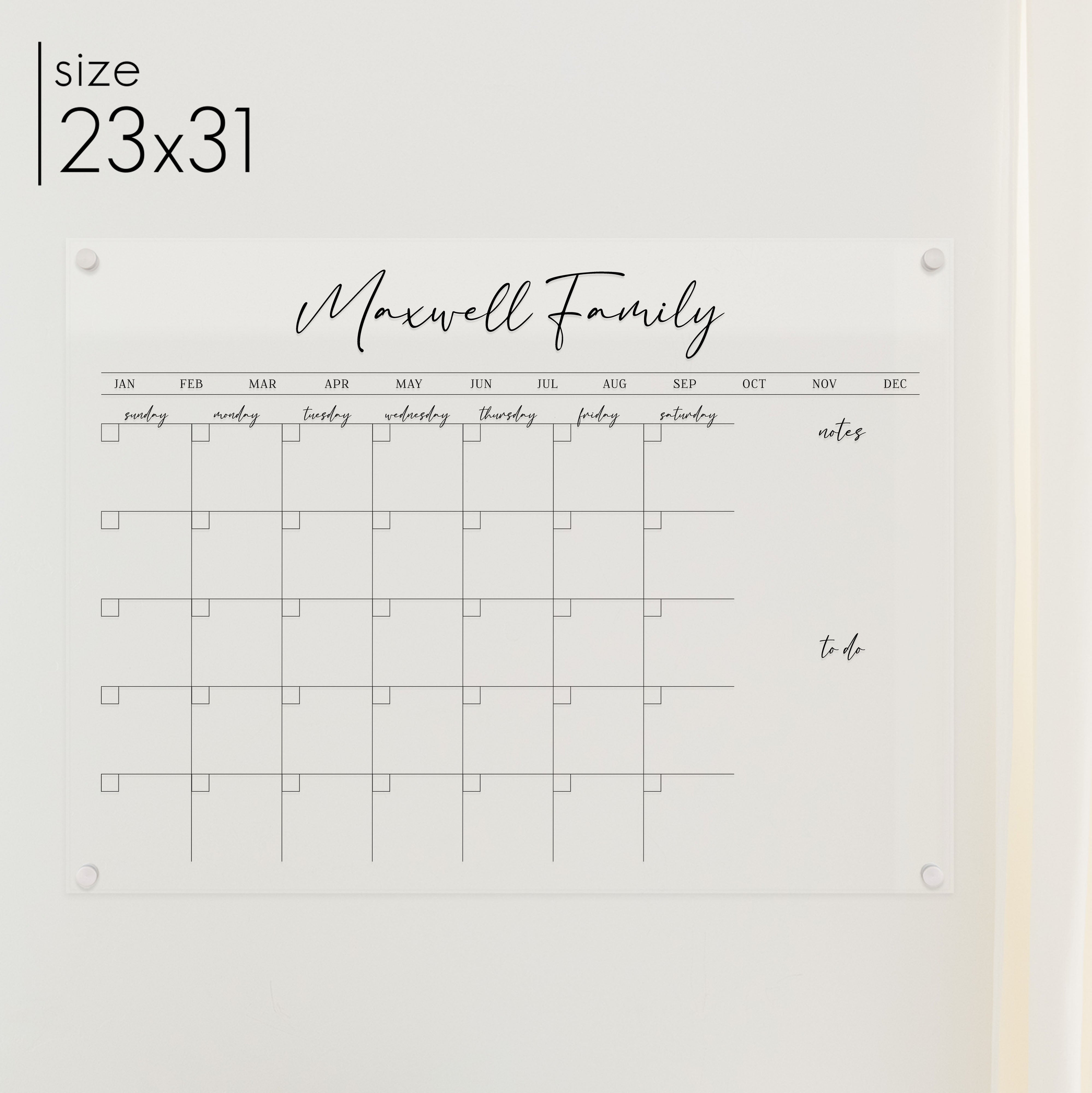 Monthly Acrylic Calendar + 2 Sections | Horizontal Pennington