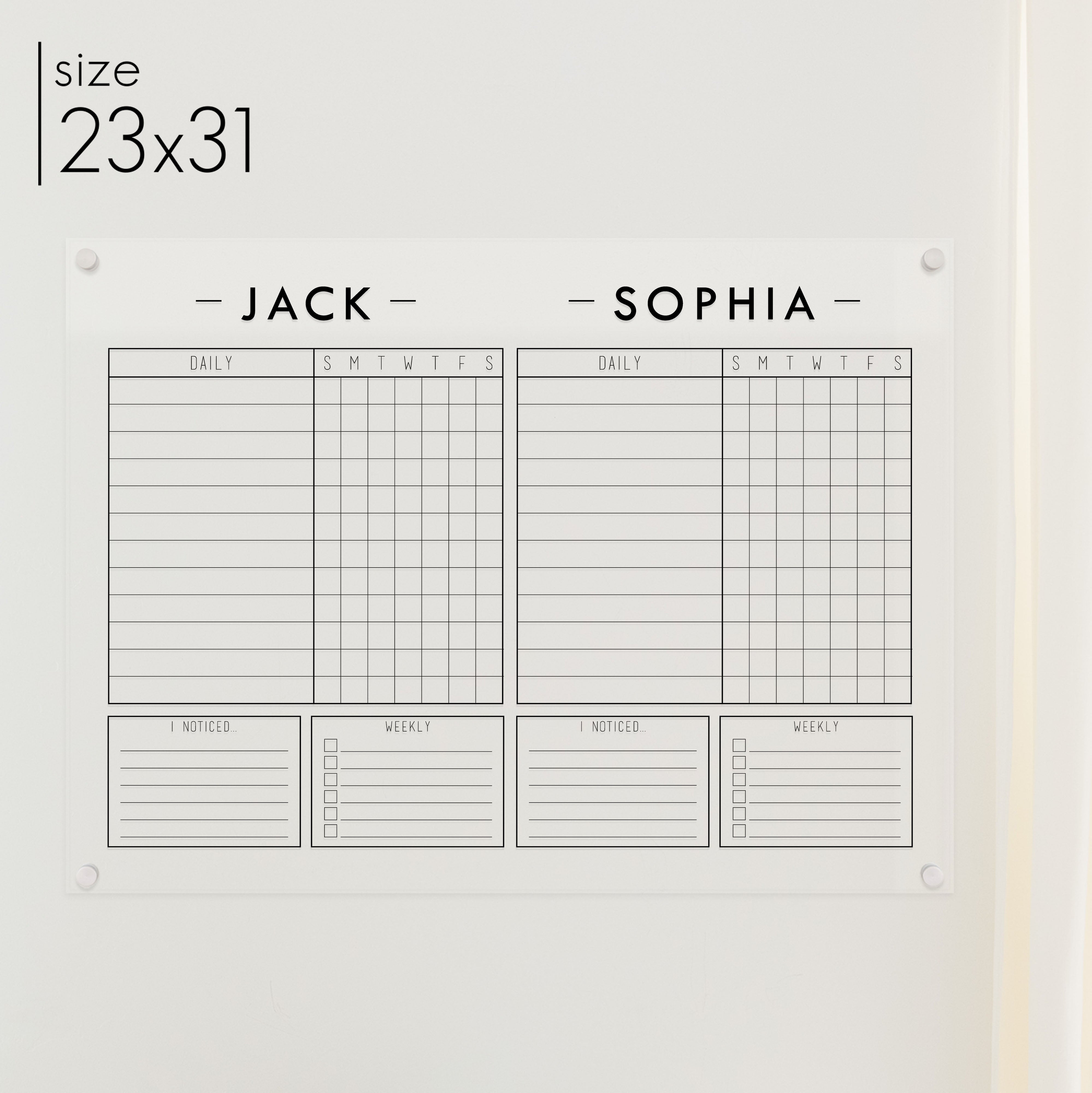 2 Person Acrylic Chore Chart | Horizontal Multi-Style