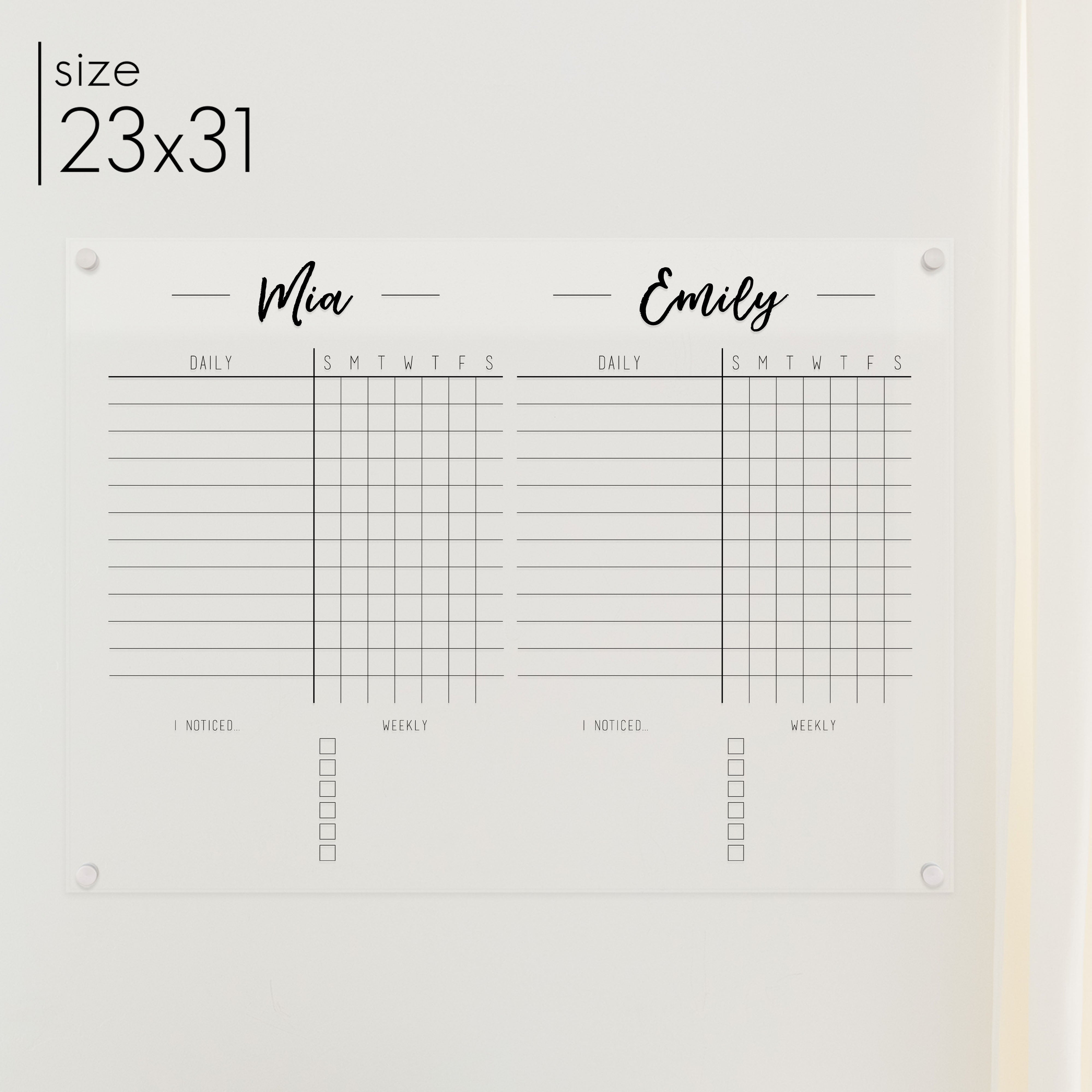 2 Person Acrylic Chore Chart | Horizontal Traeger