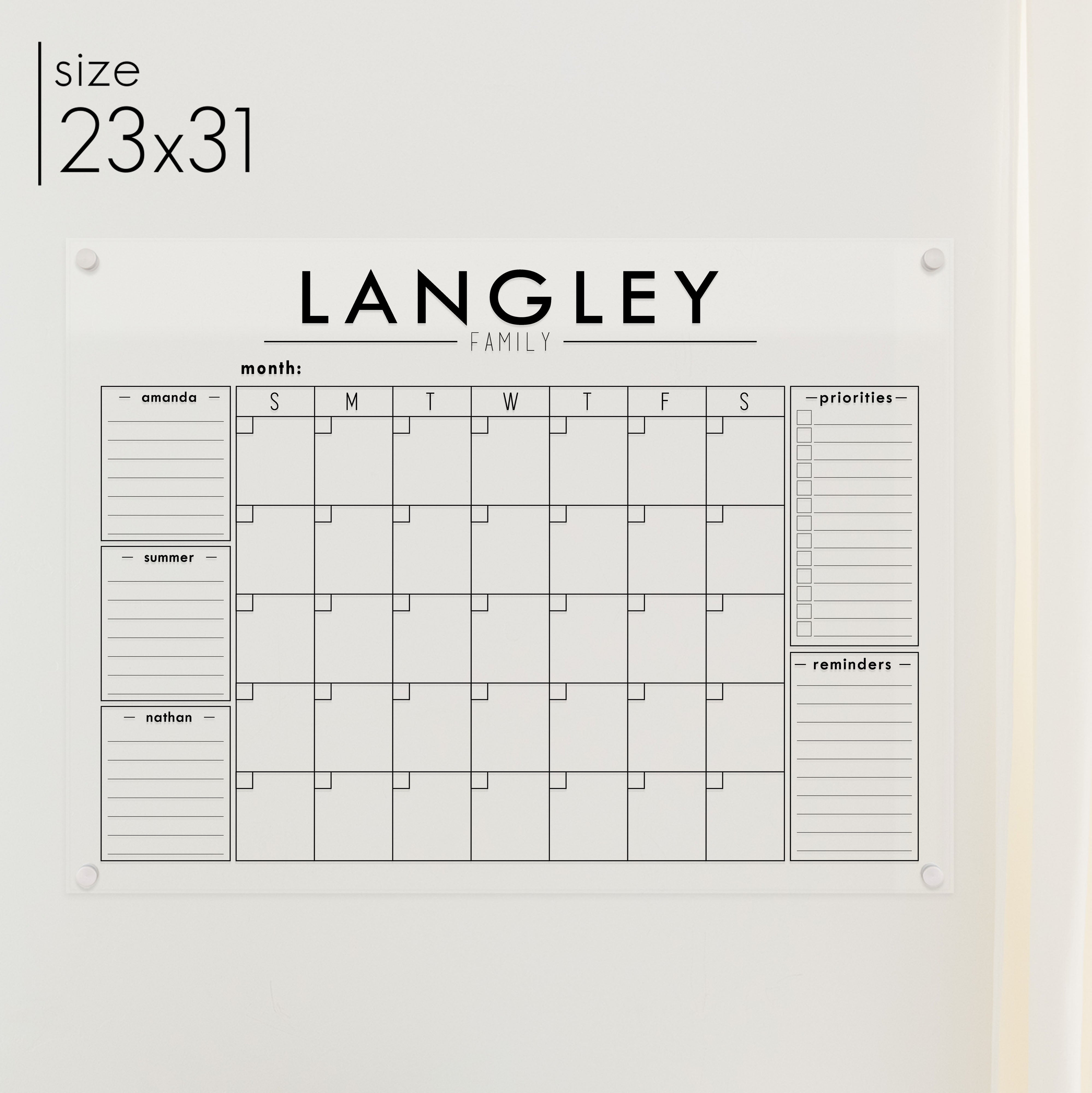 Weekly Acrylic Calendar + 3 Sections | Horizontal Traeger