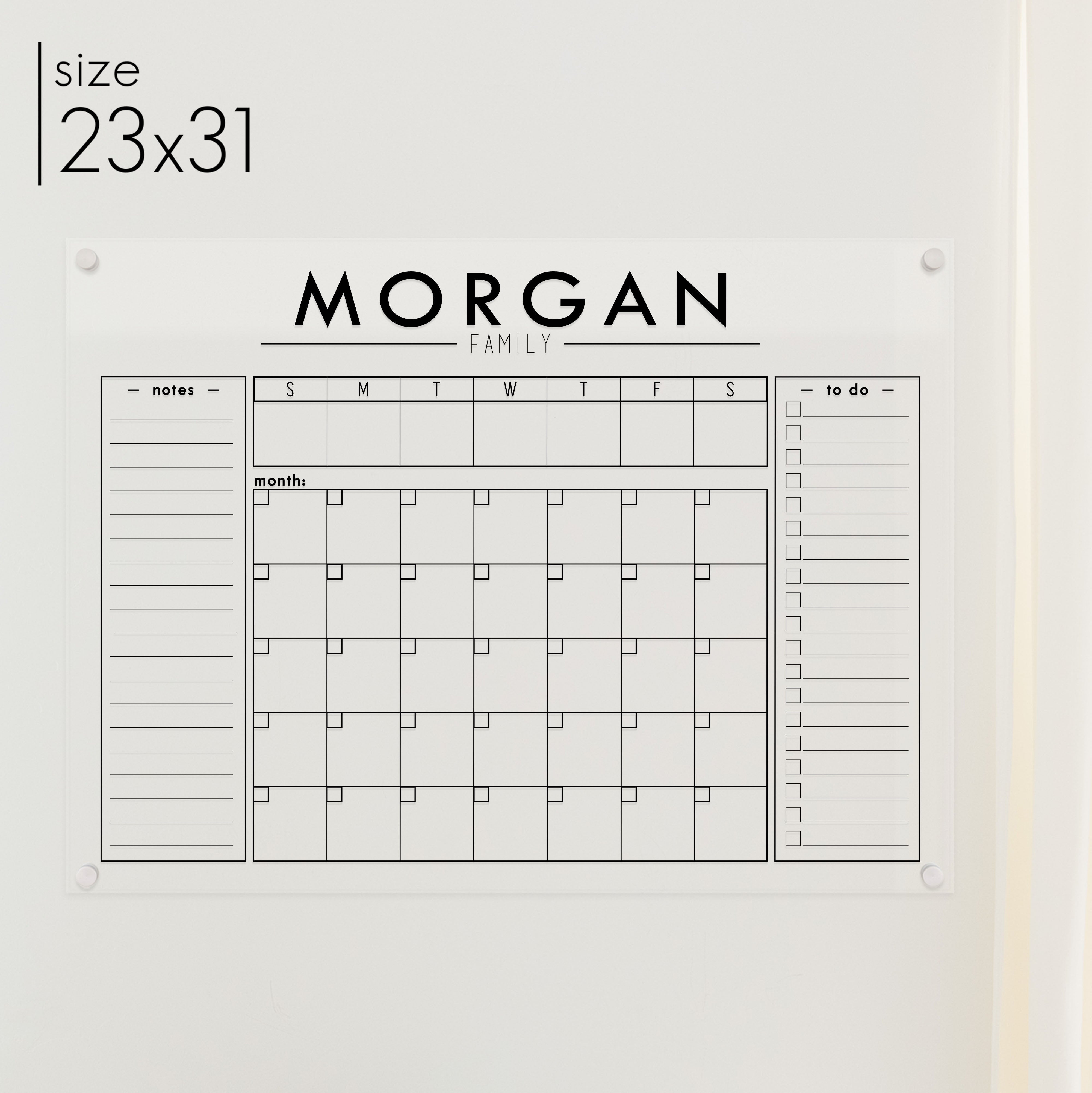 Week & Month Acrylic Calendar + 2 Sections | Horizontal Craig