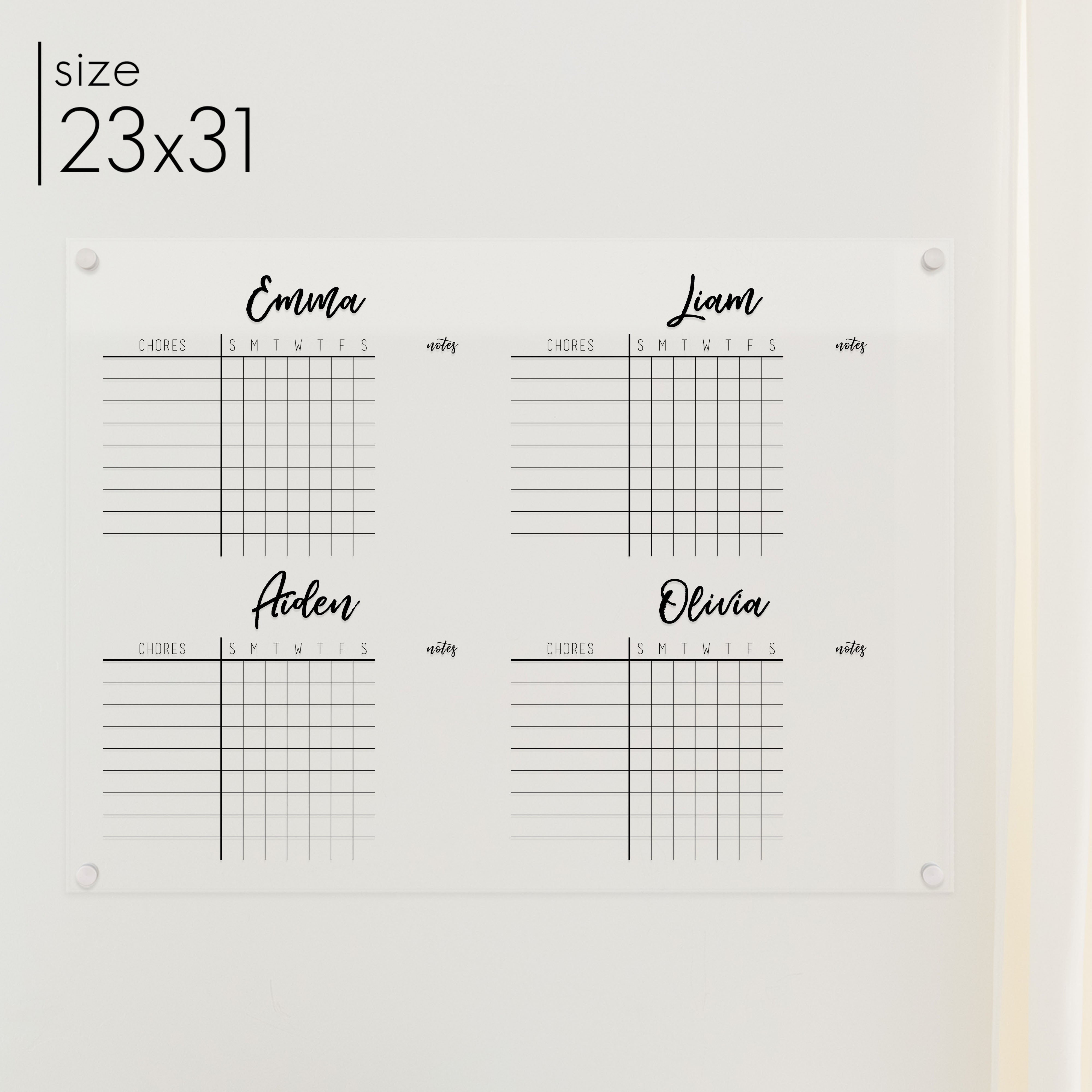 4 Person Acrylic Chore Chart | Horizontal Traeger