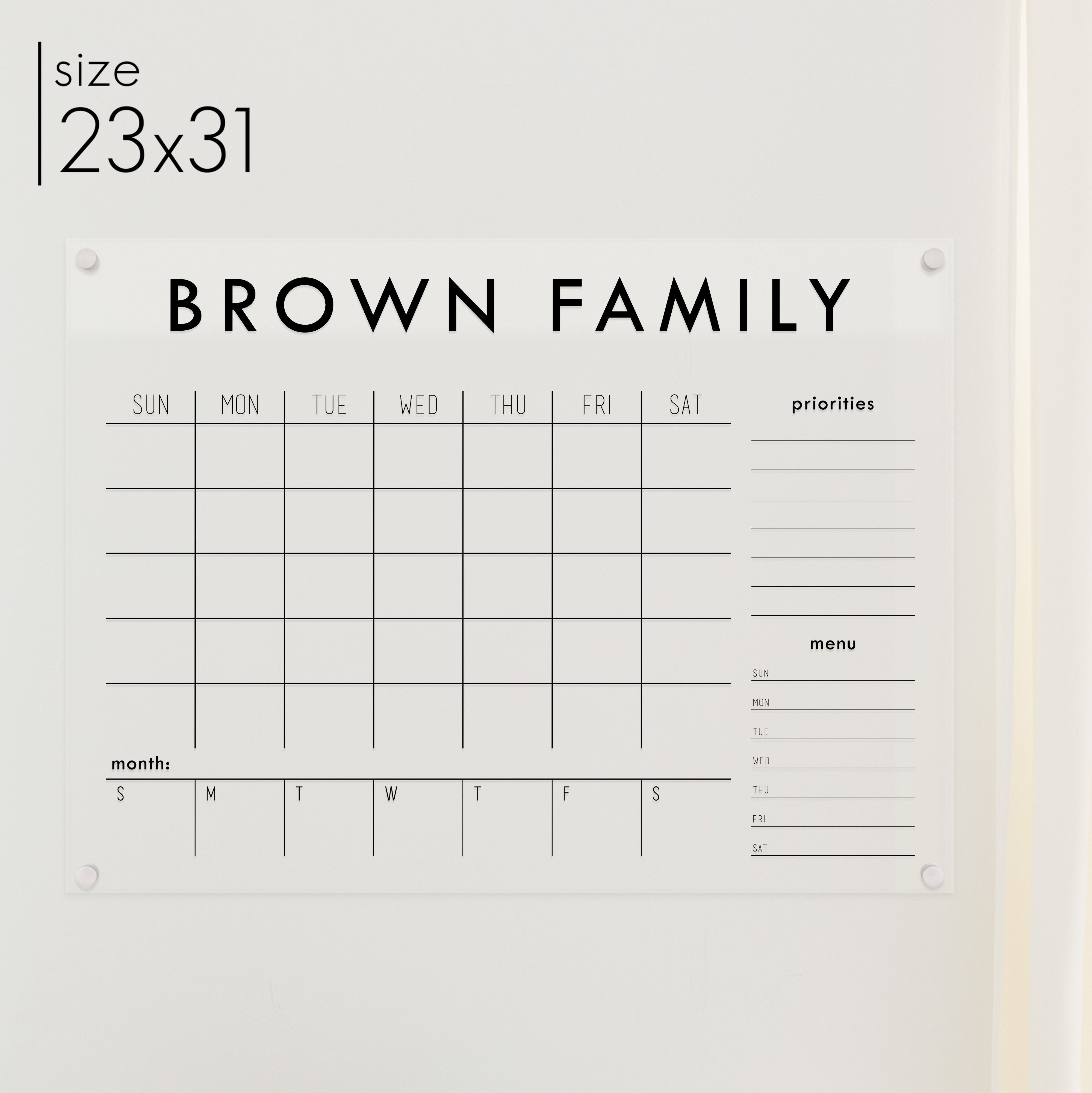 Week & Month Acrylic Calendar + 2 Sections | Horizontal Madi