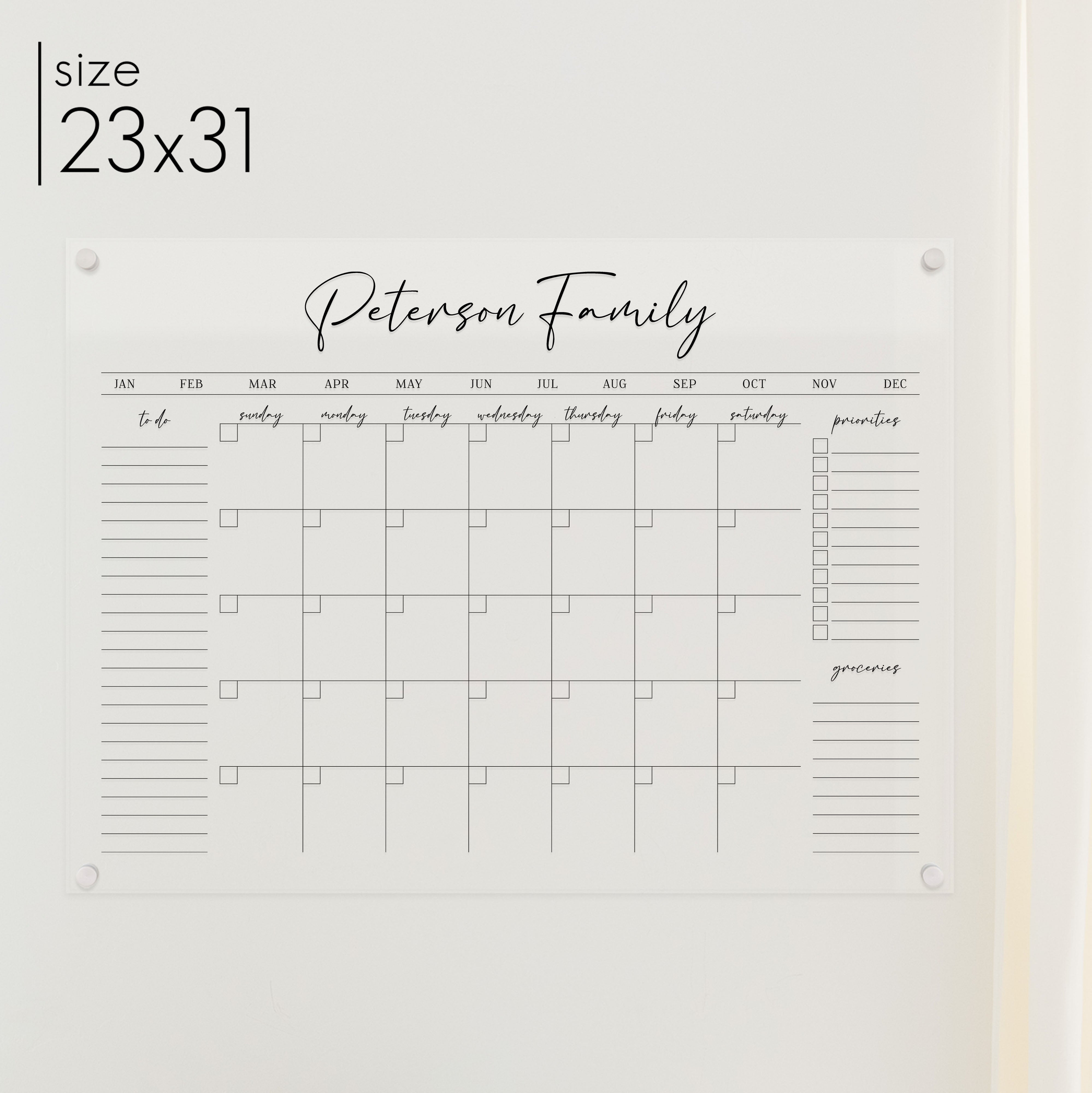 Monthly Acrylic Calendar + 3 Sections | Horizontal Pennington