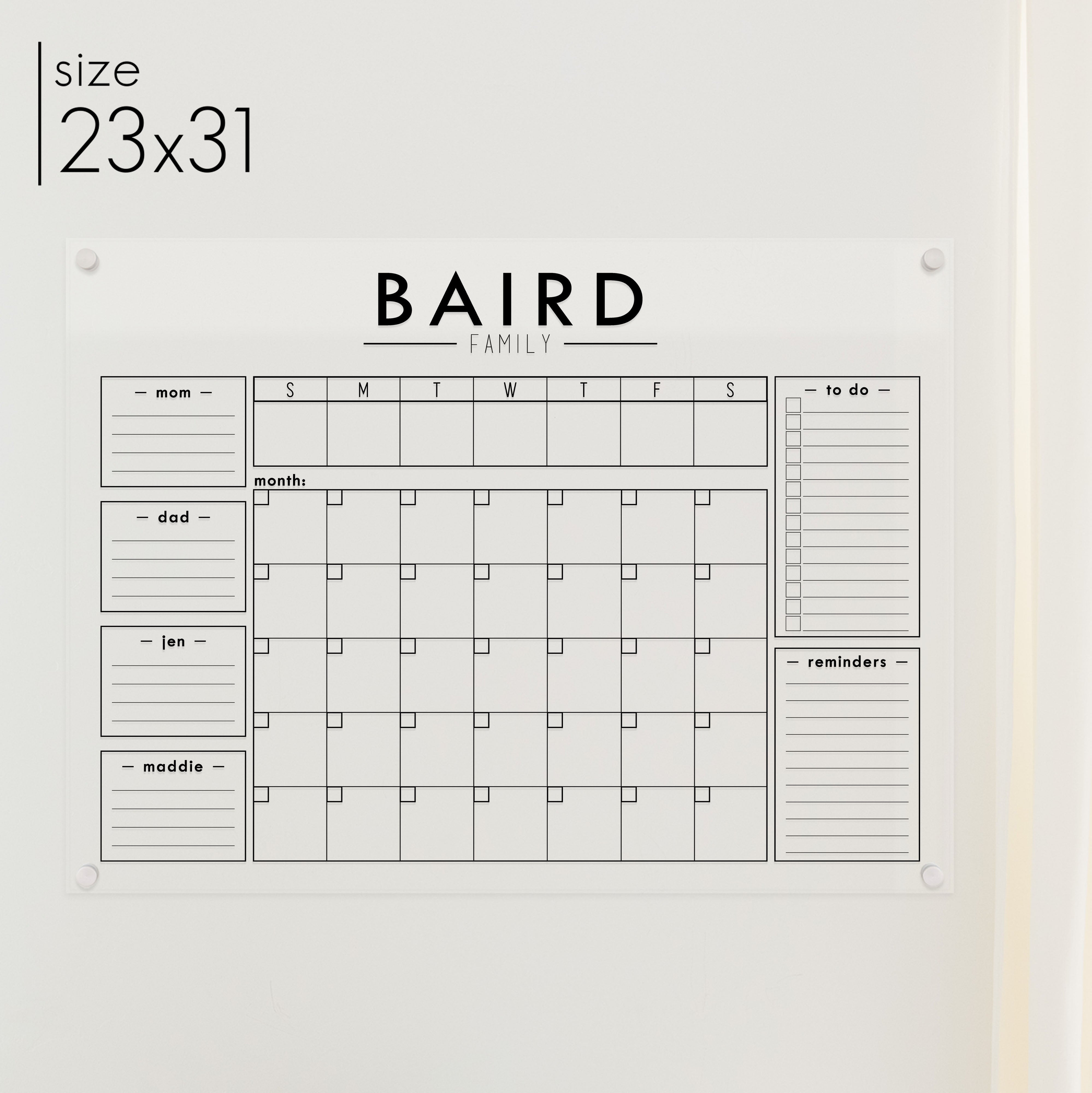 Week & Month Acrylic Calendar + 6 Sections | Horizontal Craig